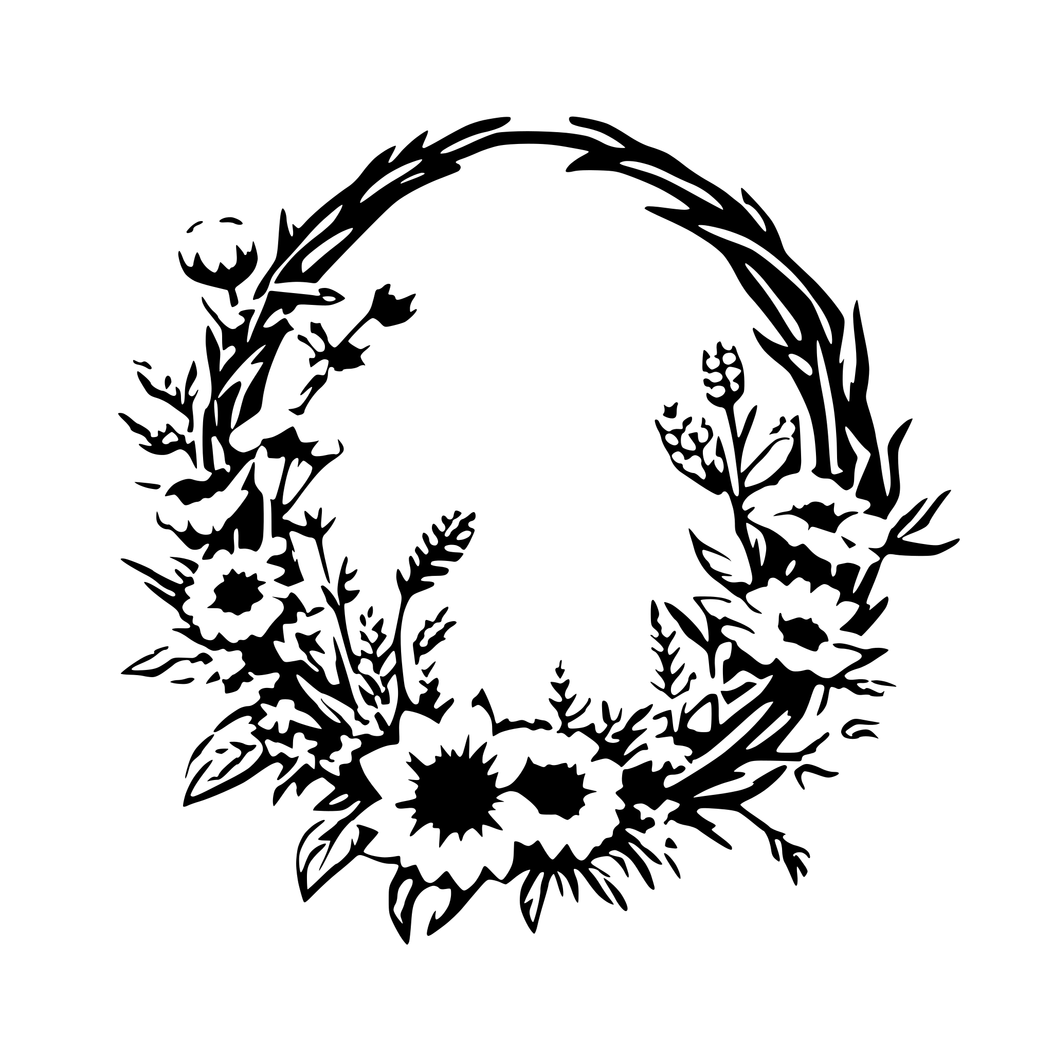 AI-generated SVG of a wildflowers in a wreath for laser engraving
