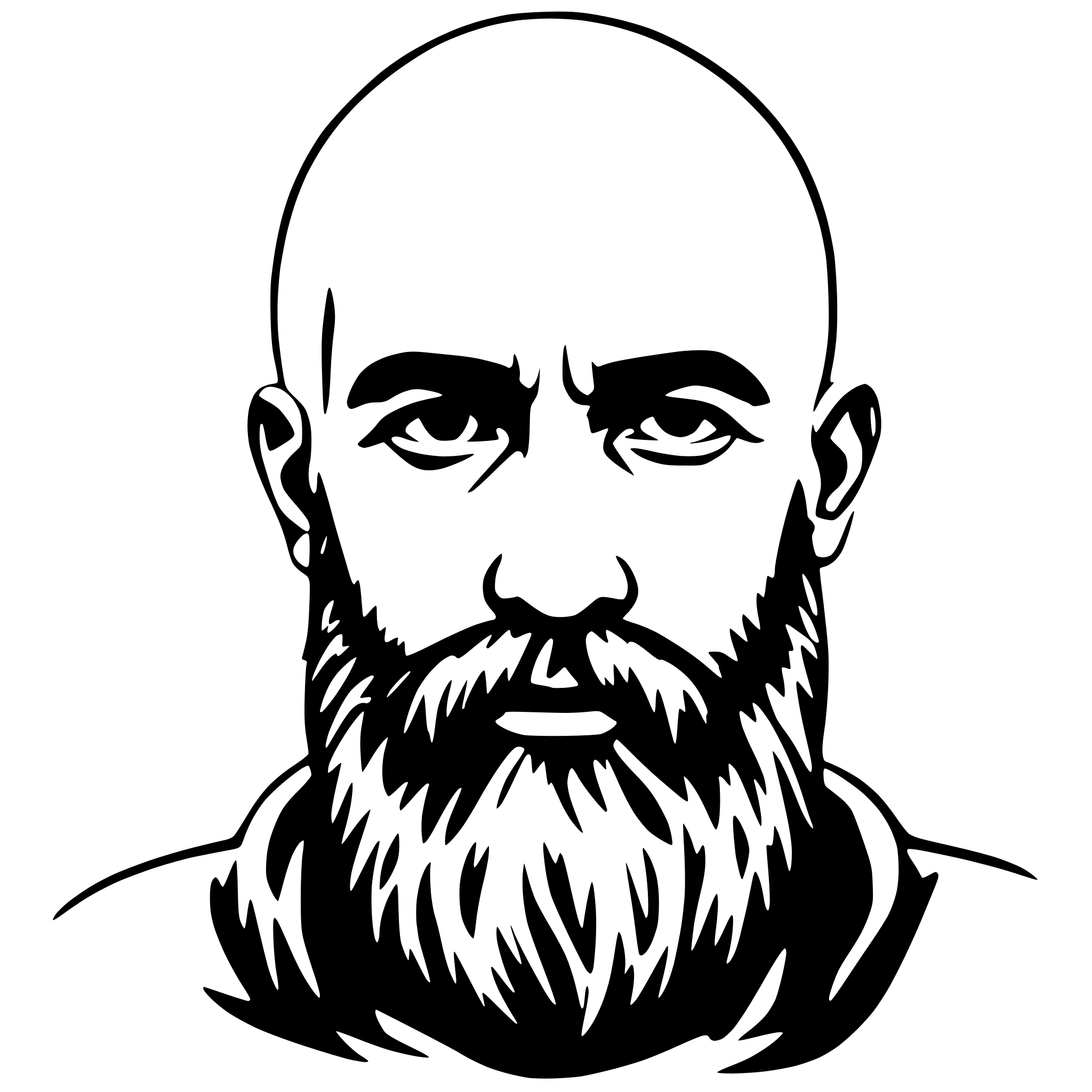 AI-generated SVG of 'Bald, white man, long beard, face only'