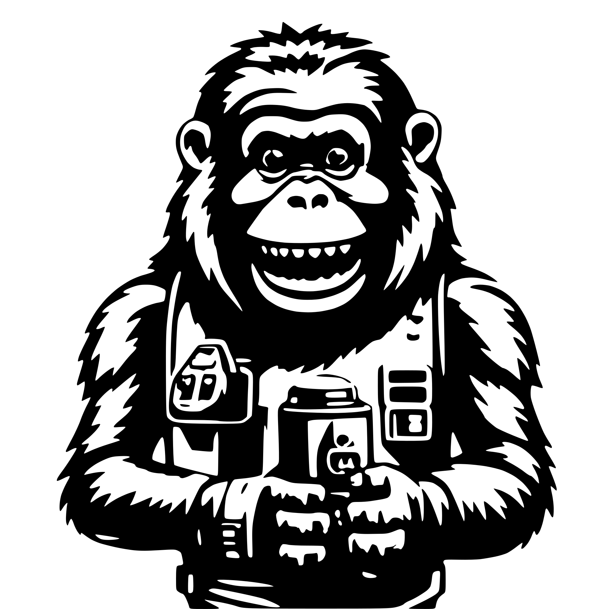 AI-generated SVG of a Orangutan wearing NODS grinning while holding a grenade