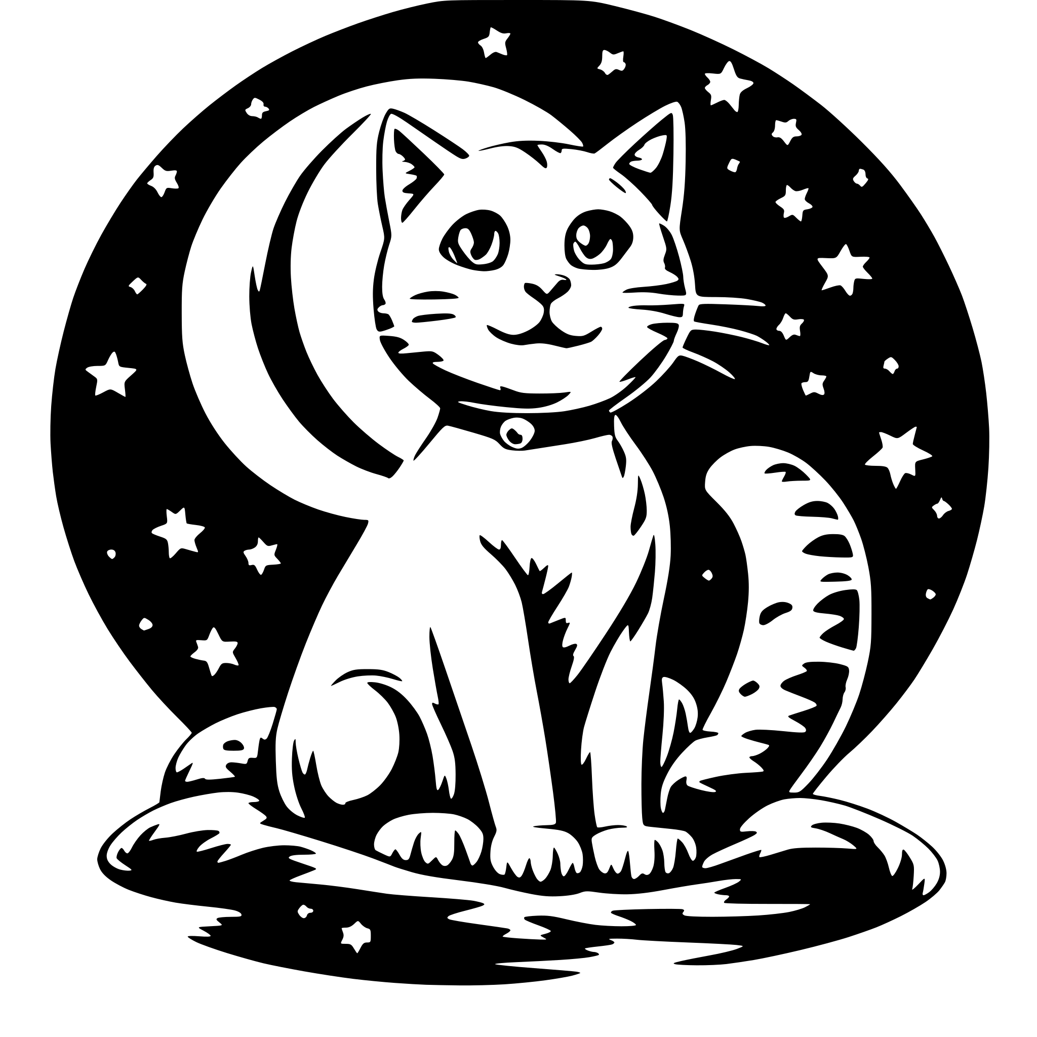 AI-generated SVG of 'childish, cat on moon, stars around'
