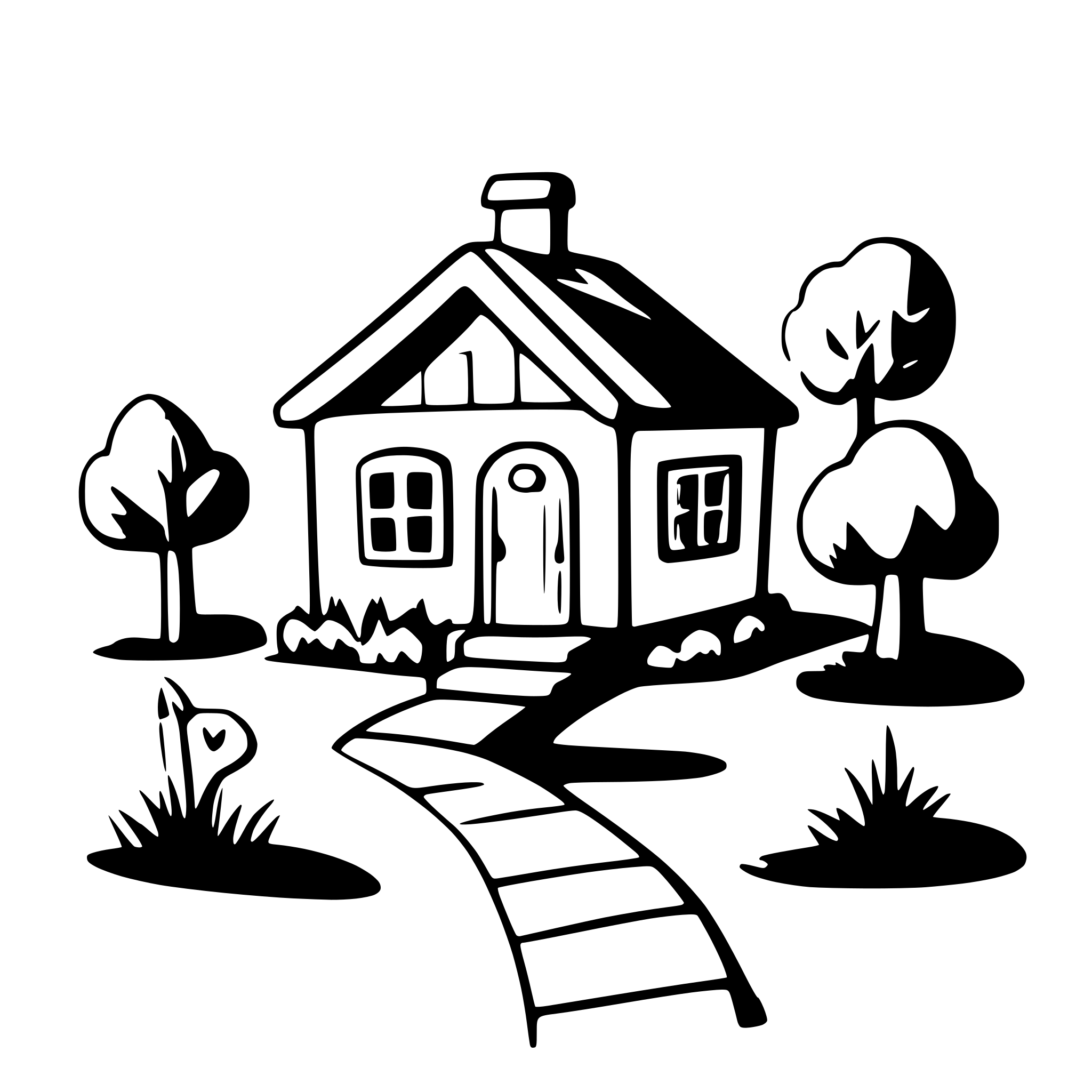 AI-generated SVG of a land landscape little house garden
