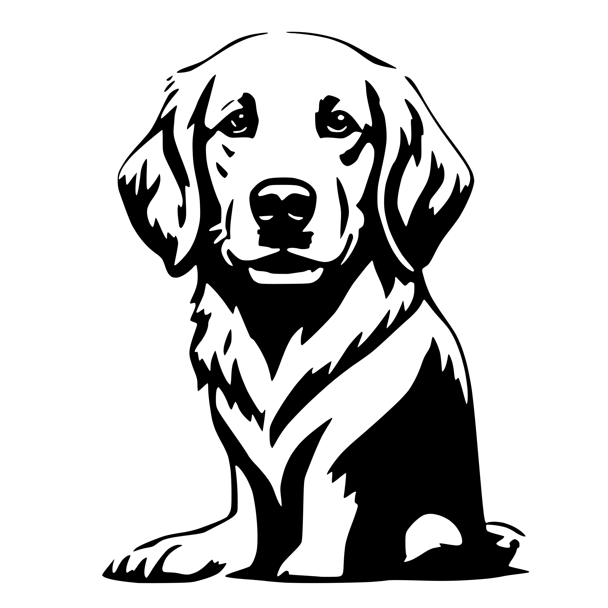 AI-generated SVG of 'golden retriever with a empty sign under his head'