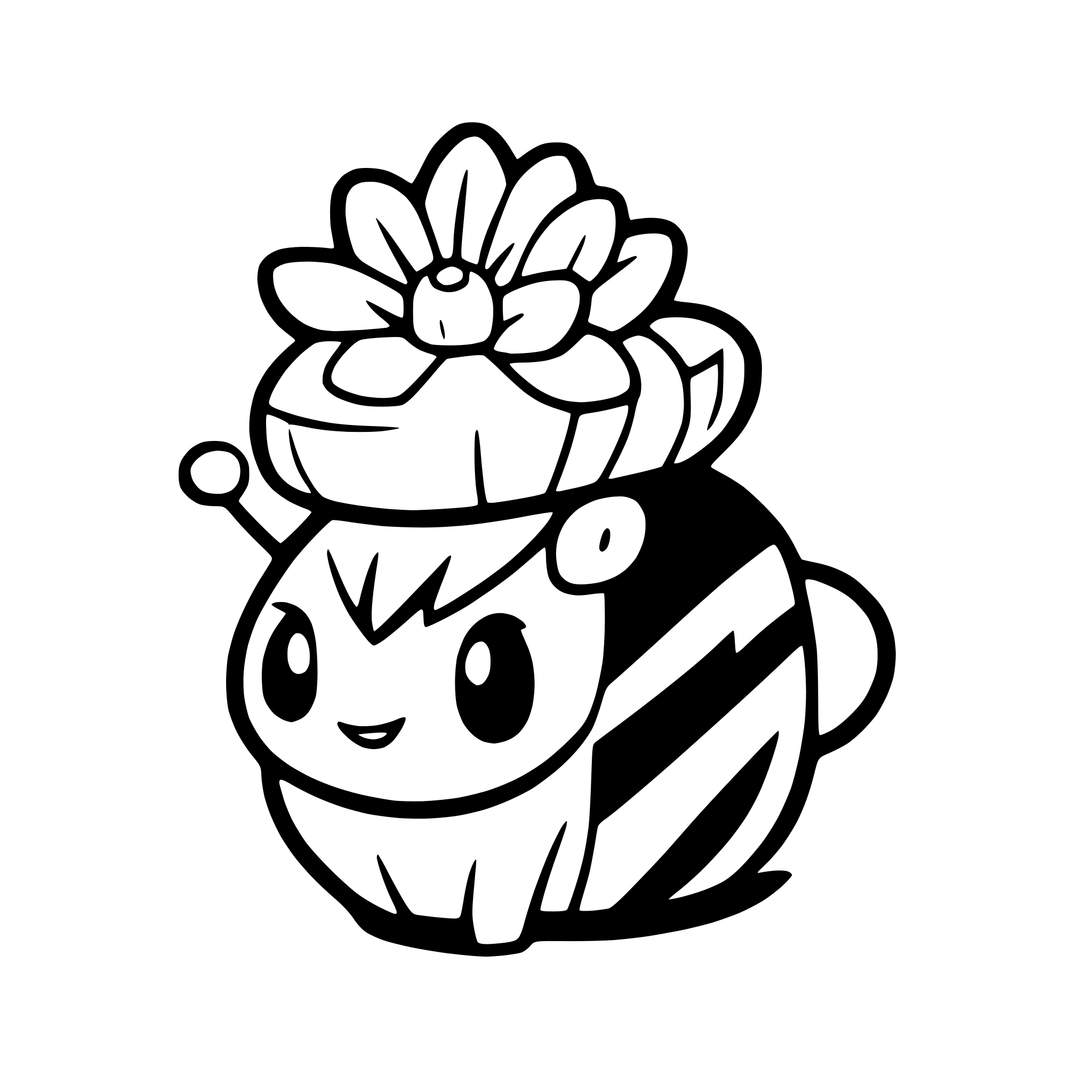 AI-generated SVG of 'a bumblebee with a flower hat'