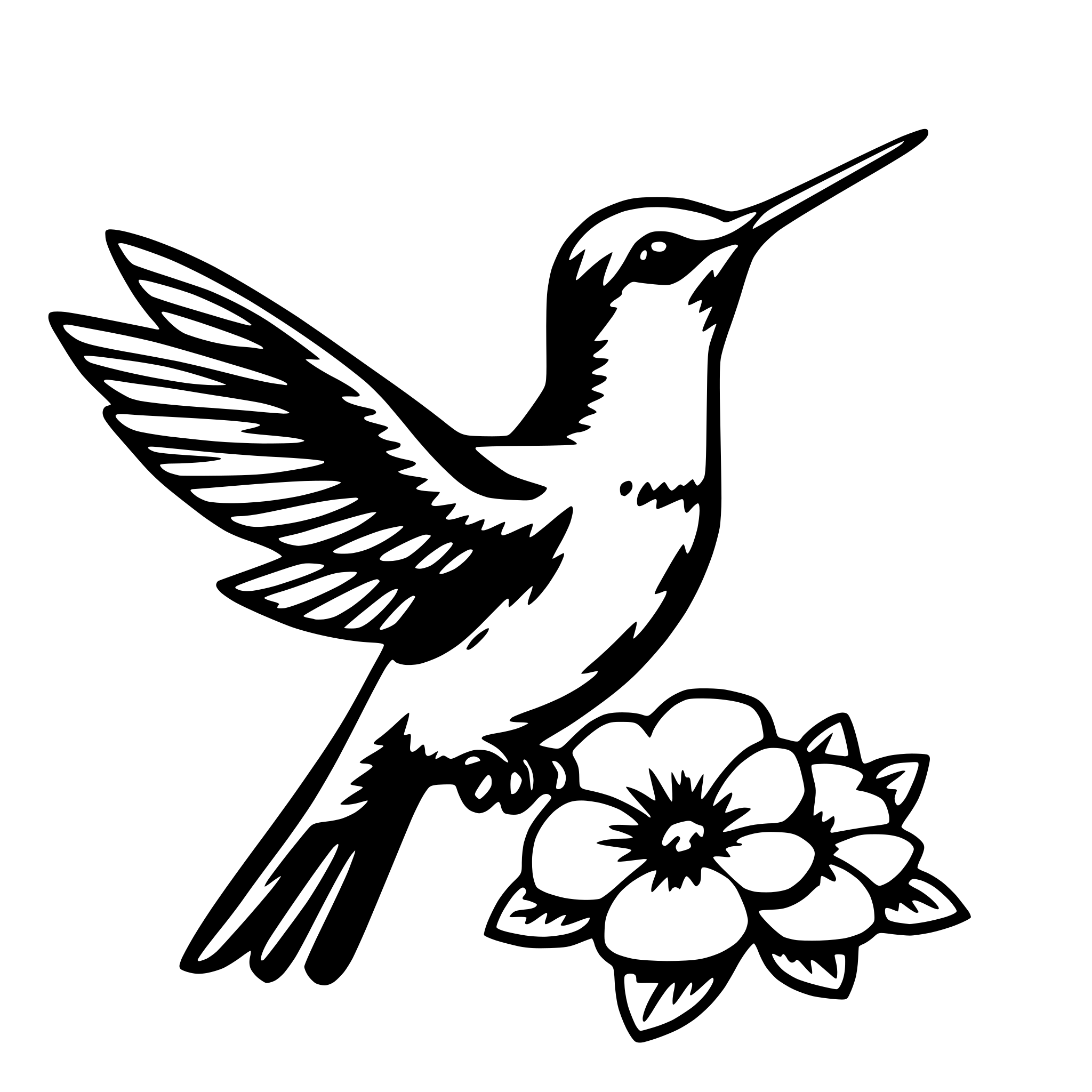 AI-generated SVG of a hummingbird with flower