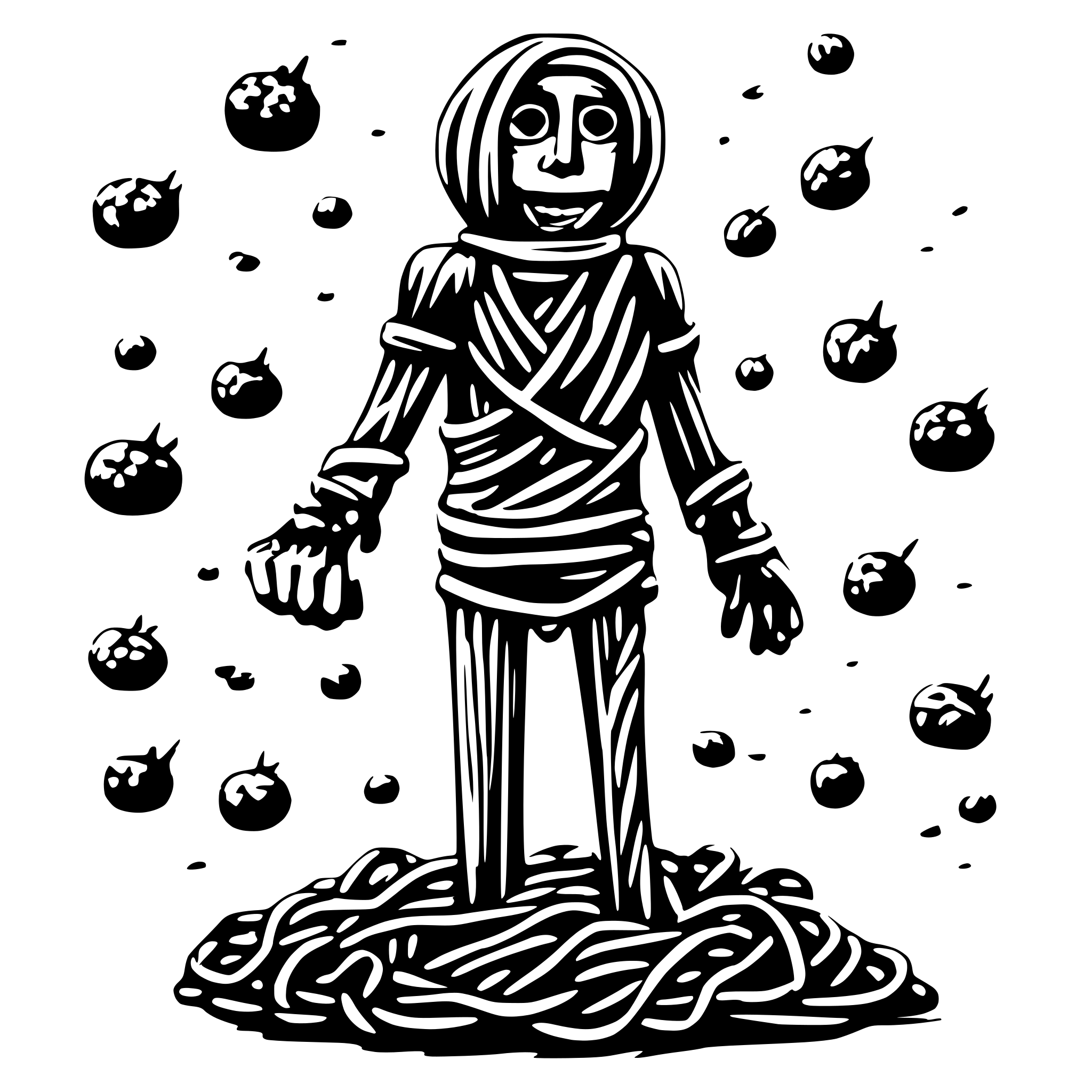 AI-generated SVG of '"Illustrate a character named Spaghetti Man, featuring a body constructed from various types of pasta, including spaghetti for limbs and penne for torso.'