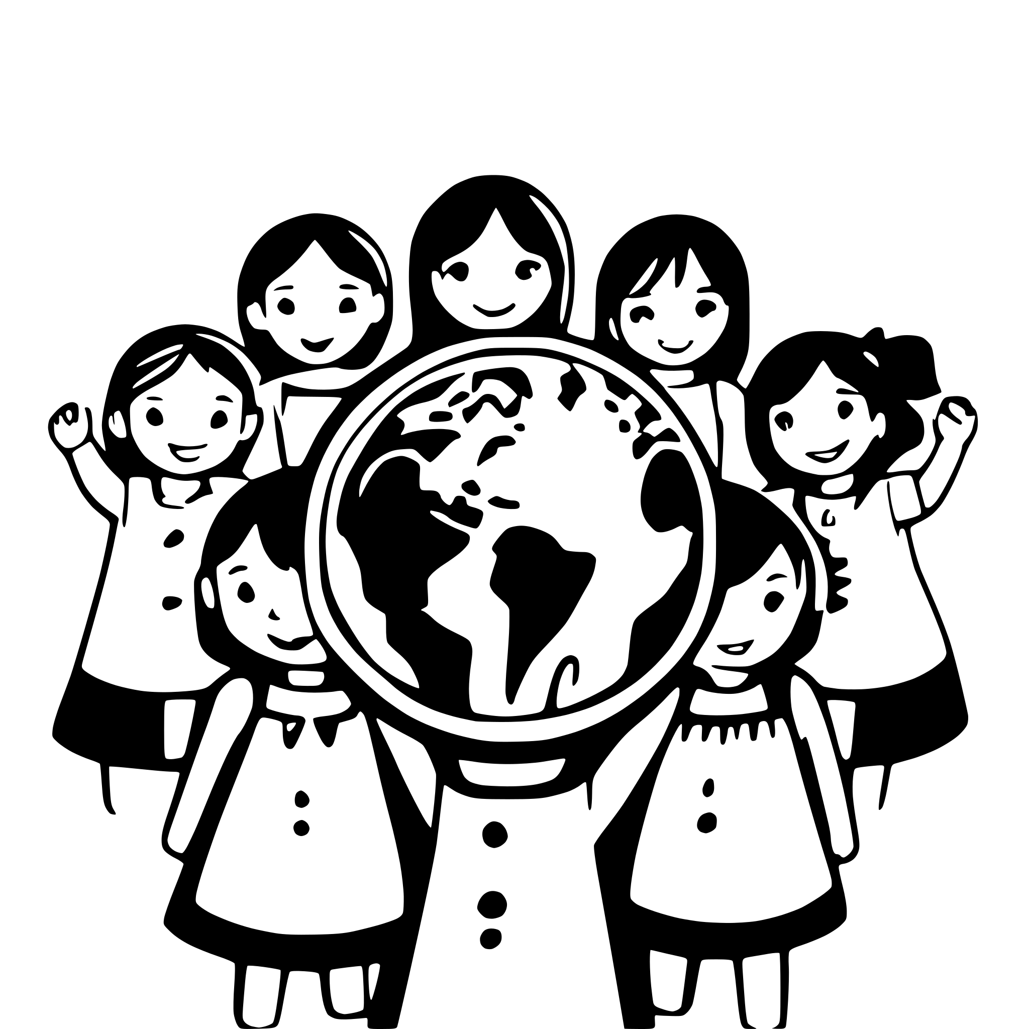 AI-generated SVG of a 10 children holding hands and the world