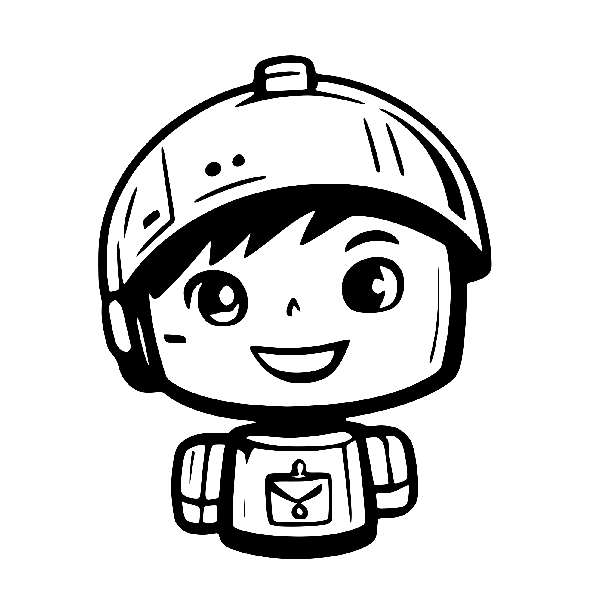 AI-generated SVG of a A cute little robot head, friendly, boy, hat, hair, smile