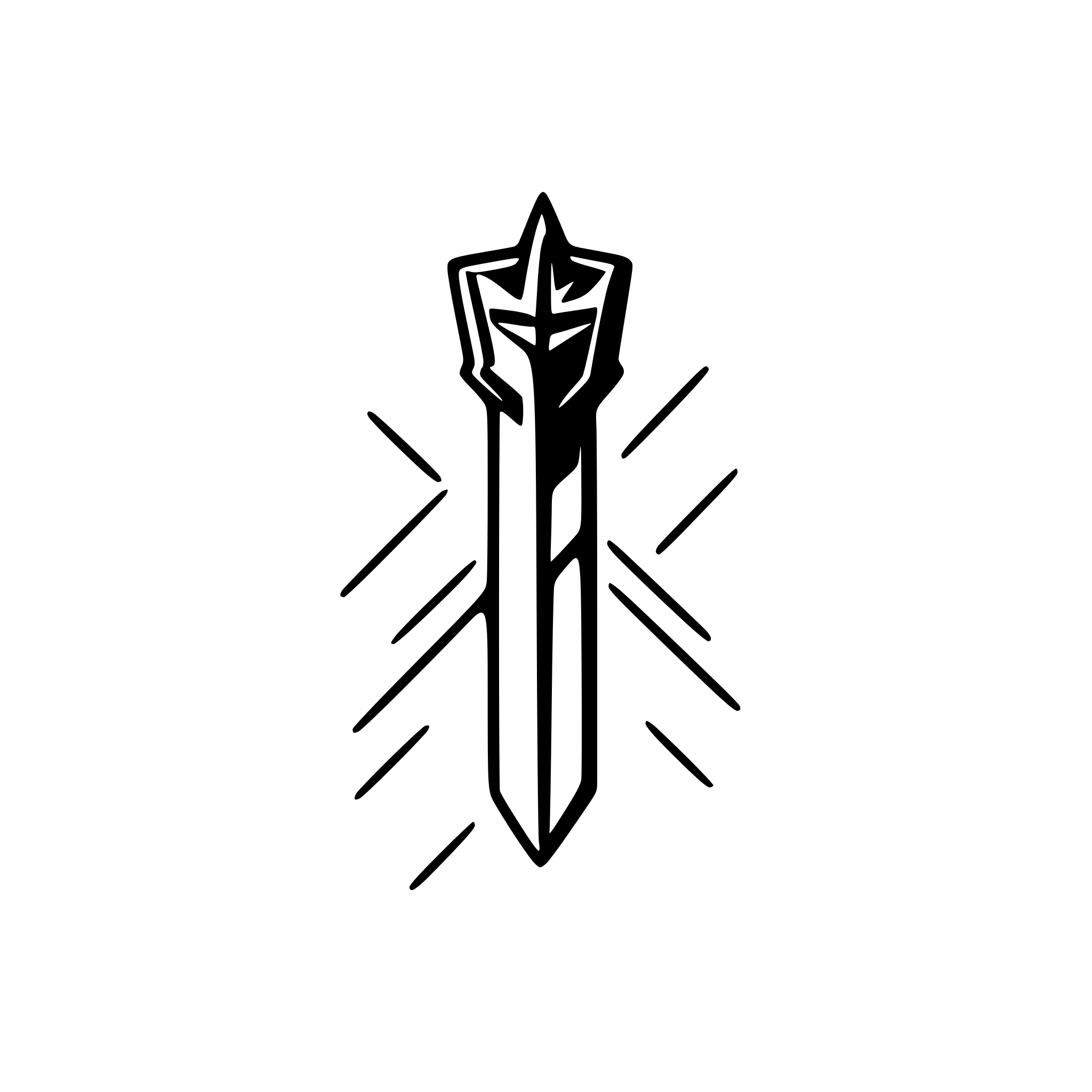 AI-generated SVG of a Generate a black SVG trident made of three straight vertical prongs: one centered, and two outer prongs that are almost perfectly vertical with only a slight outward angle. Each outer prong has a short diagonal bar branching outward at its base. The entire trident must be symmetrical, with no curves, no stylization, no bevels, no flare — only straight lines and sharp corners. All elements should be solid black filled paths with a thin white outline for visibility on any background. Style must be