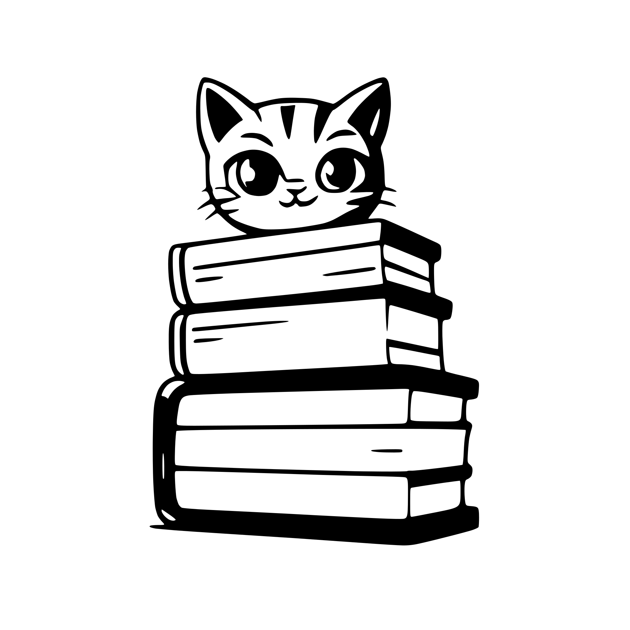 AI-generated SVG of a a stack of books with a curious cat peeking out