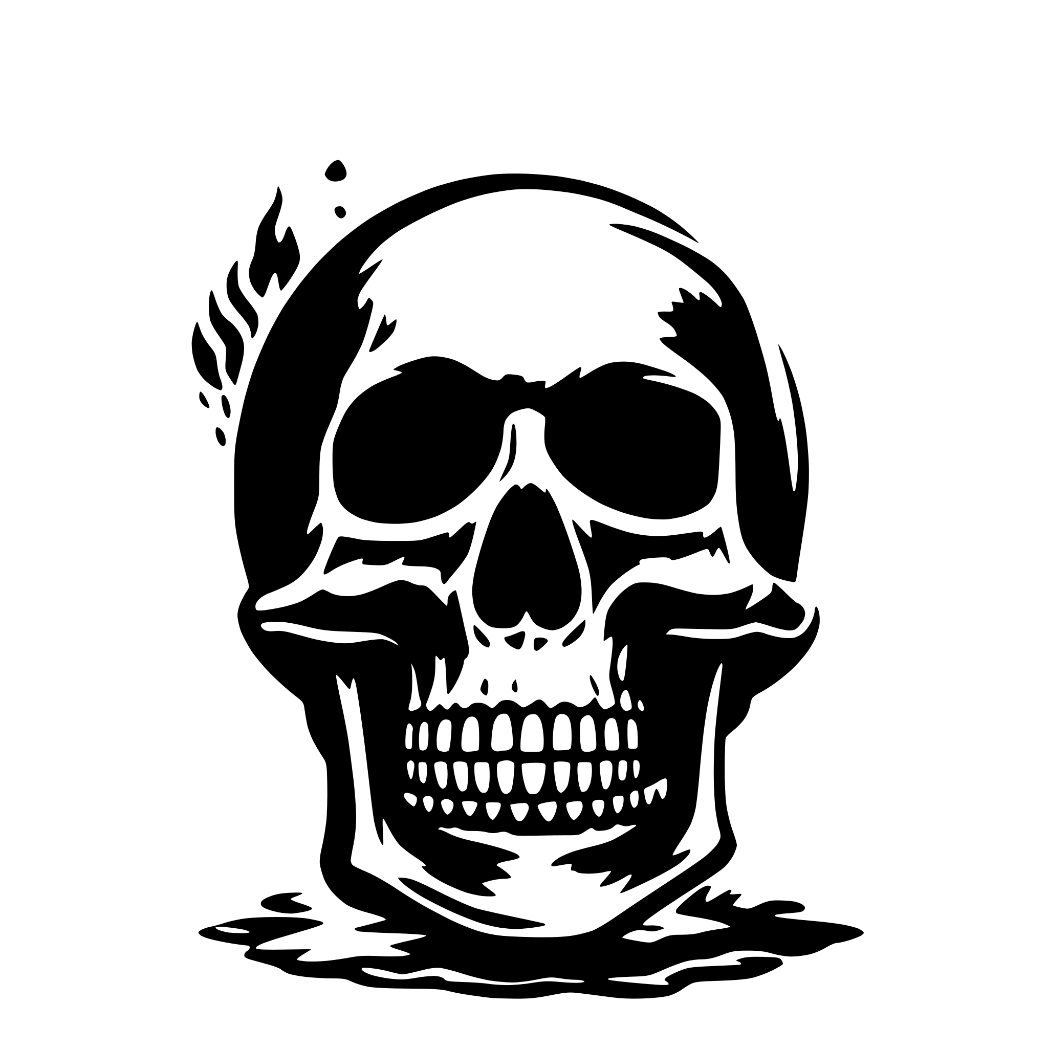 AI-generated SVG of 'planet earth as a skull, on fire'