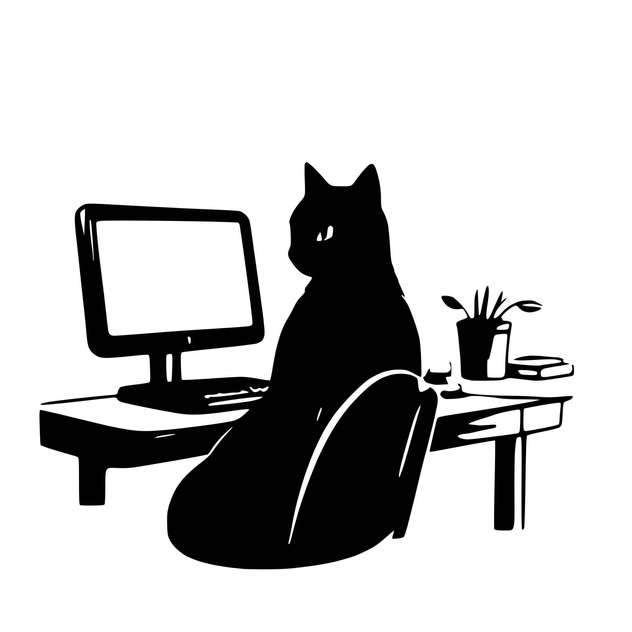 AI-generated SVG of a cute black cat working on computer