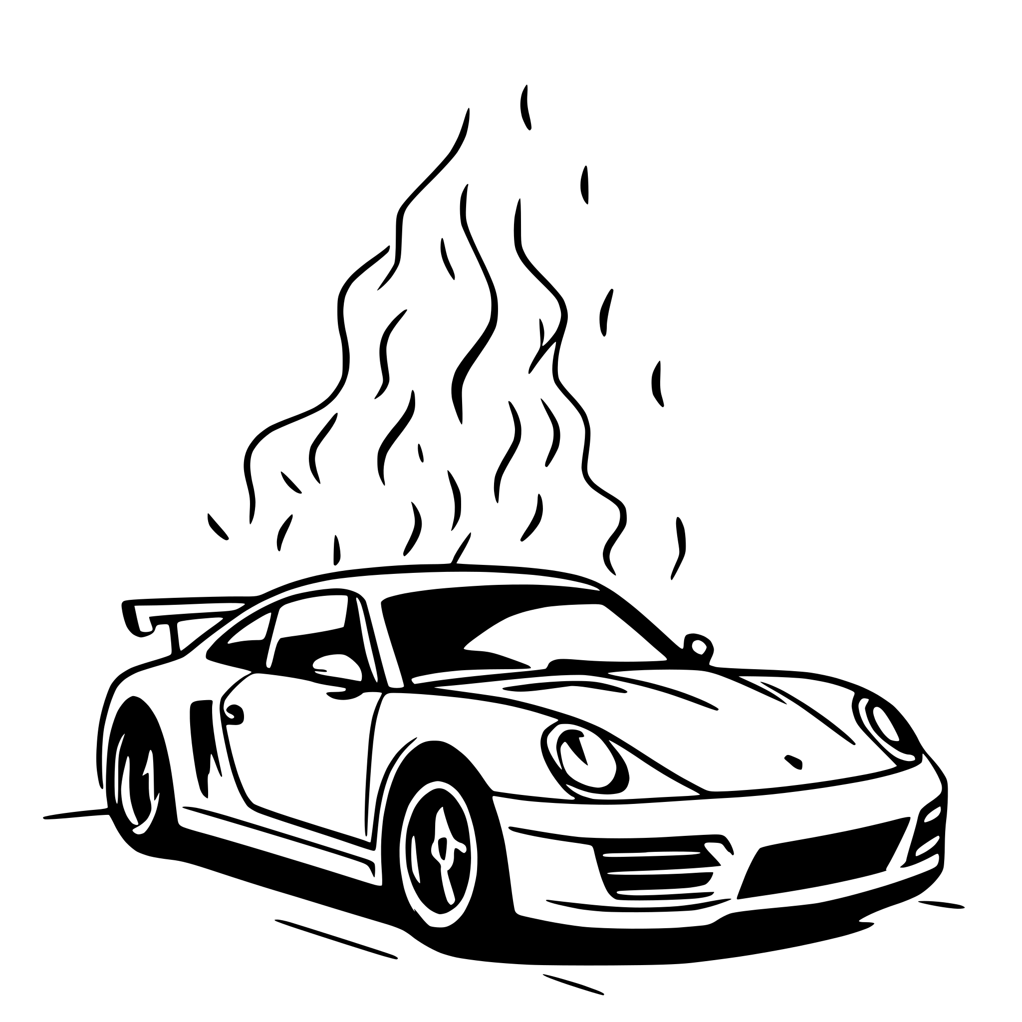 AI-generated SVG of a porche burning out