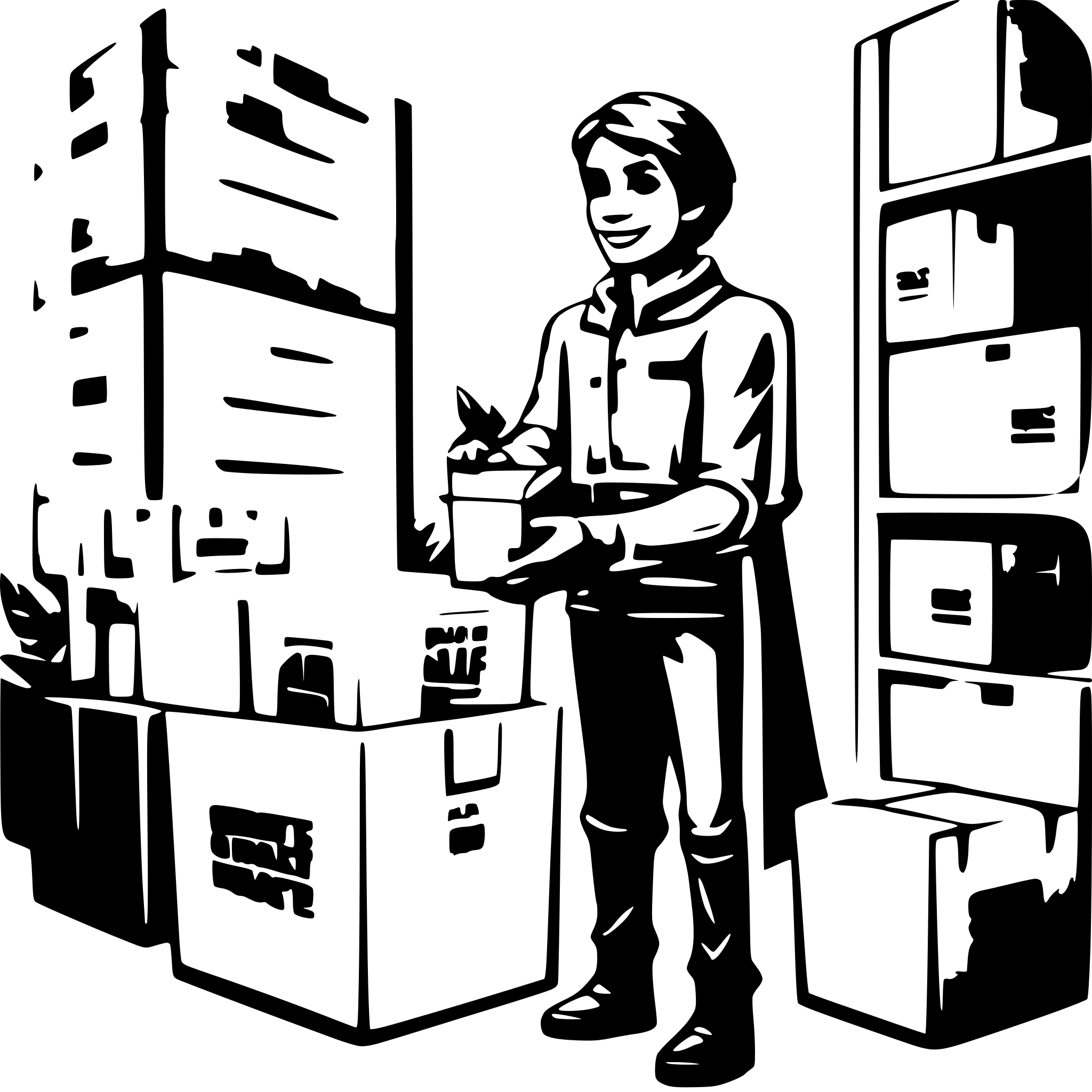 AI-generated SVG of a A hero image of a man working in a warehouse with packages using sustainable kraft paper AI-generated SVG of a A hero image of a man working in a warehouse with packages using sustainable kraft paper