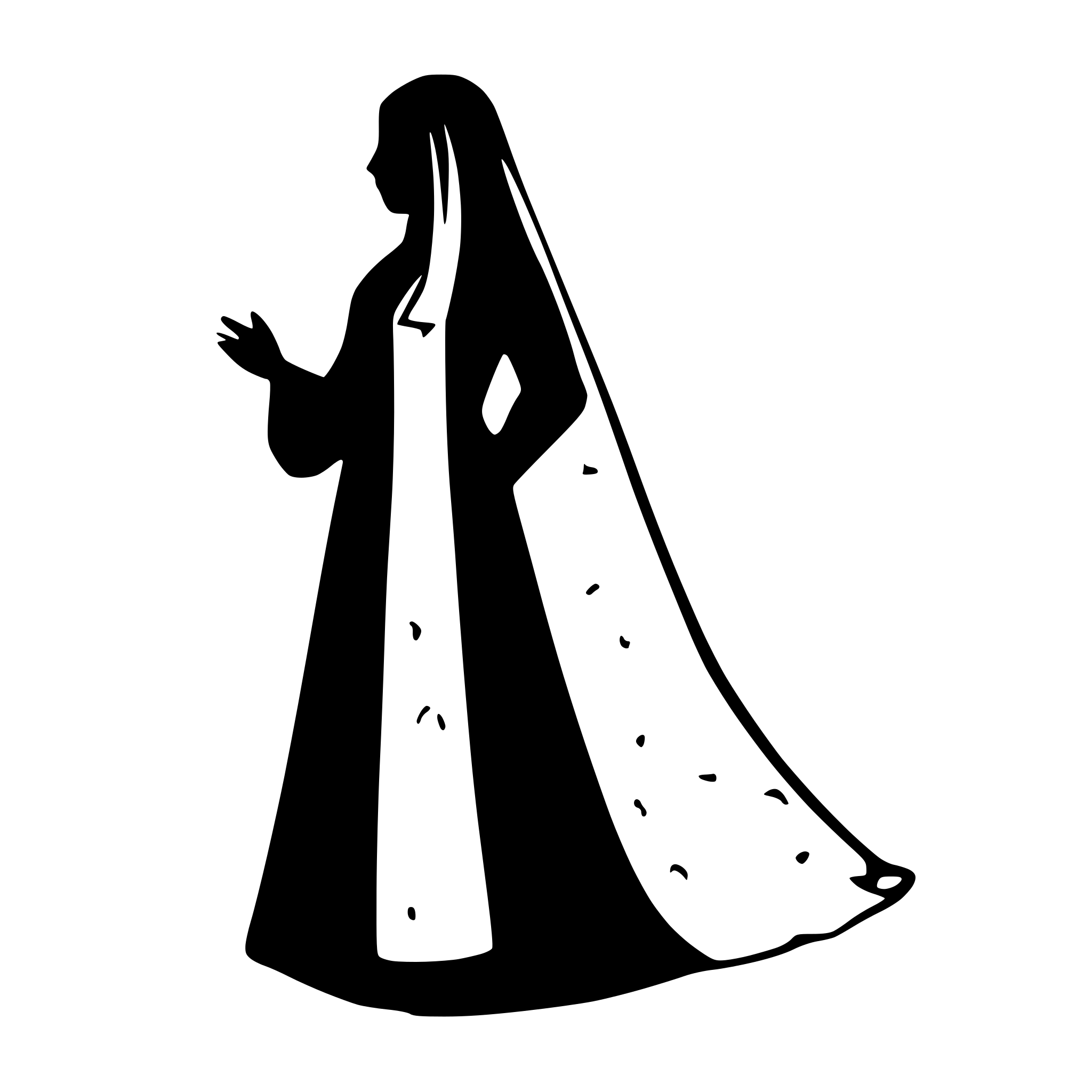 AI-generated SVG of a Silhouette of a 14th-century Northern European noblewoman, embroidered gown, wide sleeves, veil over