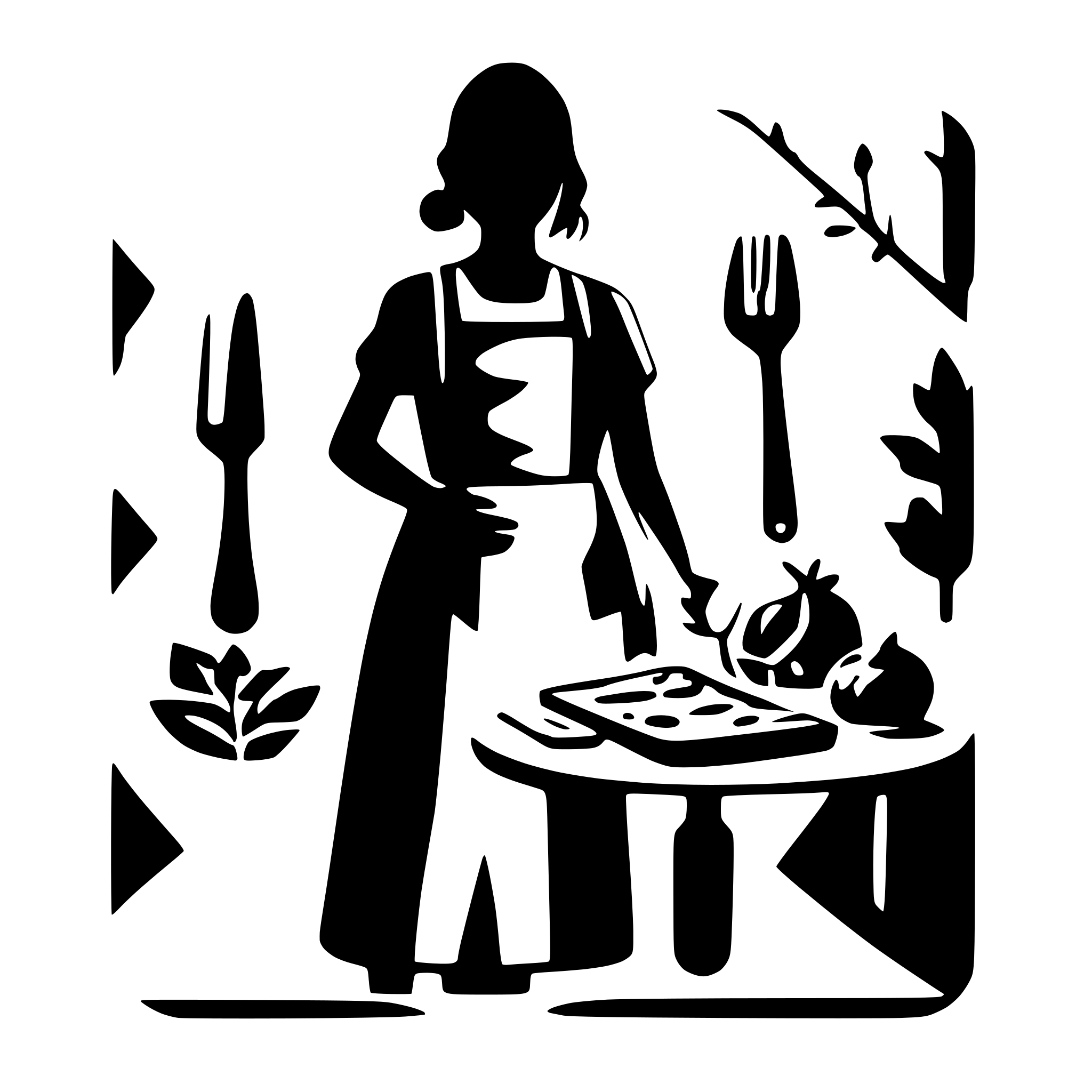 AI-generated SVG of a Design for laser engraving on cutting board. Center of design should include " Paul se Plankie " and outdoor cooking imagery