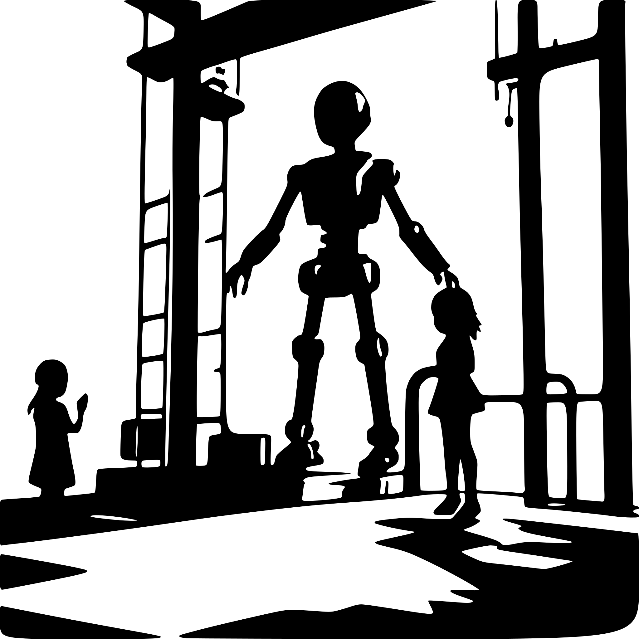 AI-generated SVG of a robot and kids in a playground. Futuristic. Cyberpunk. No background.