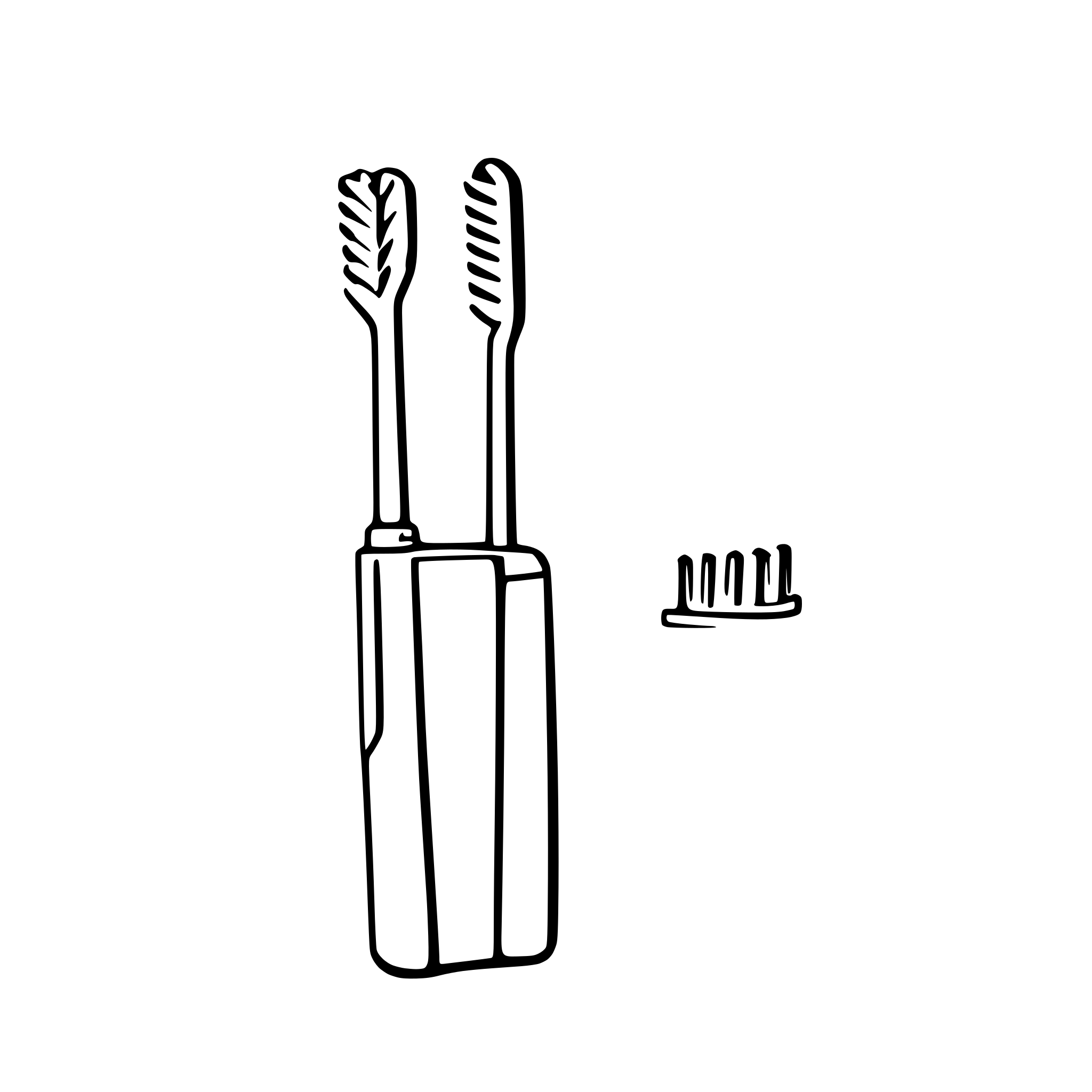 AI-generated SVG of a A black and white SVG of a basic toothbrush with straight bristles and a simple handle.