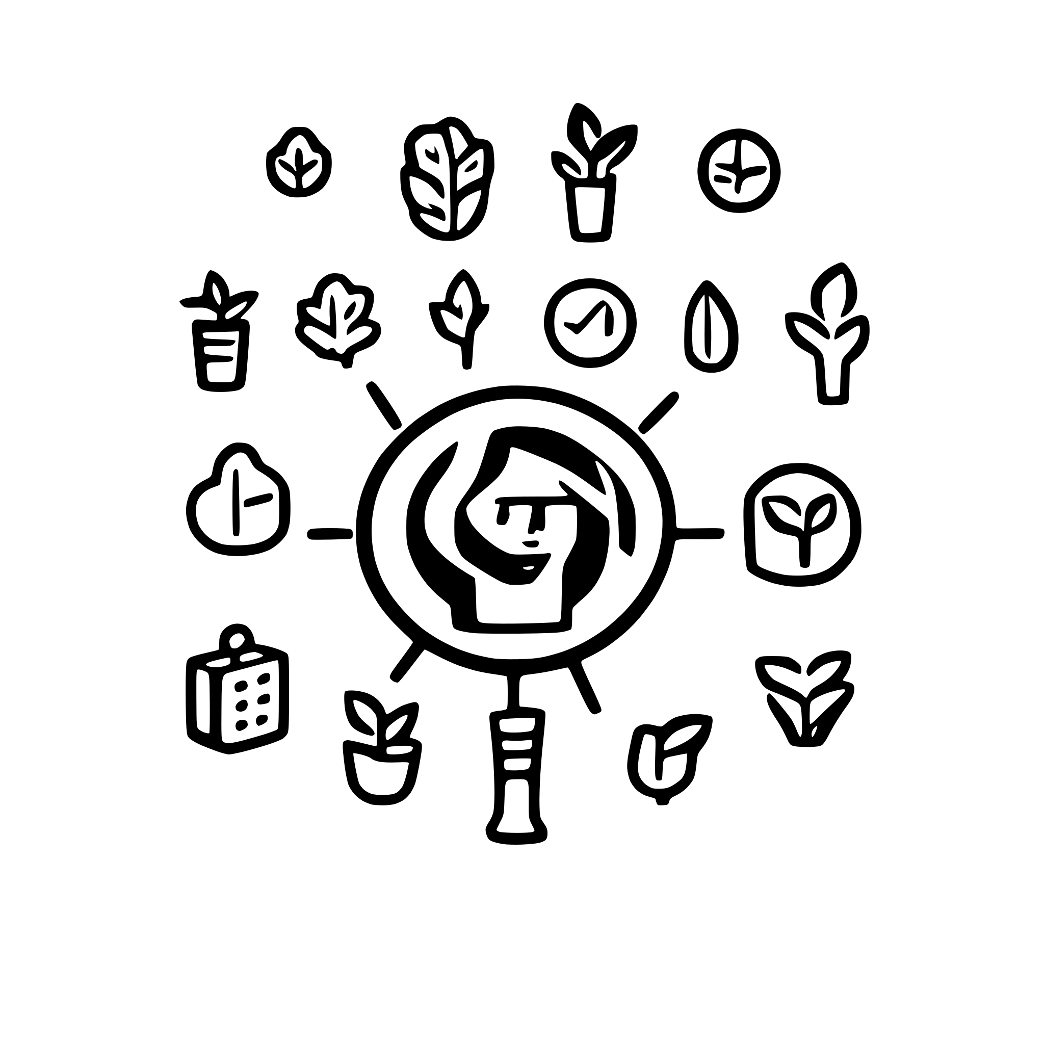 AI-generated SVG of a a grid of 16 minimalist line icons depicting personal growth stages, including targets, graduation c