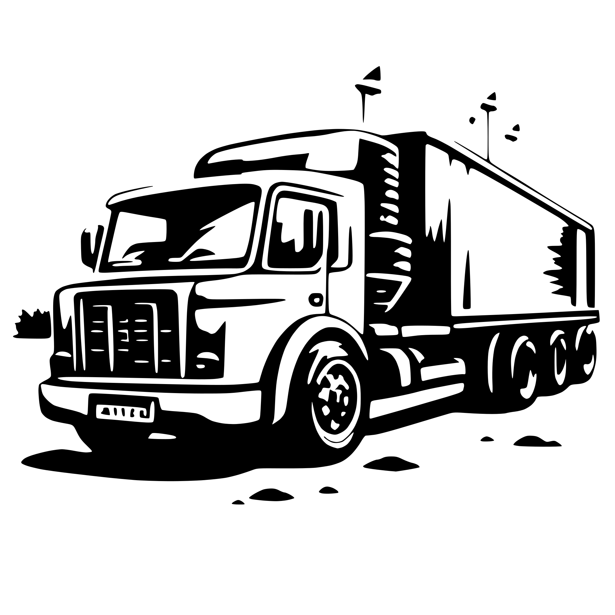 AI-generated SVG of a generate an image of a truck carrying contruction materials on a highway and AECS written on it's body going right