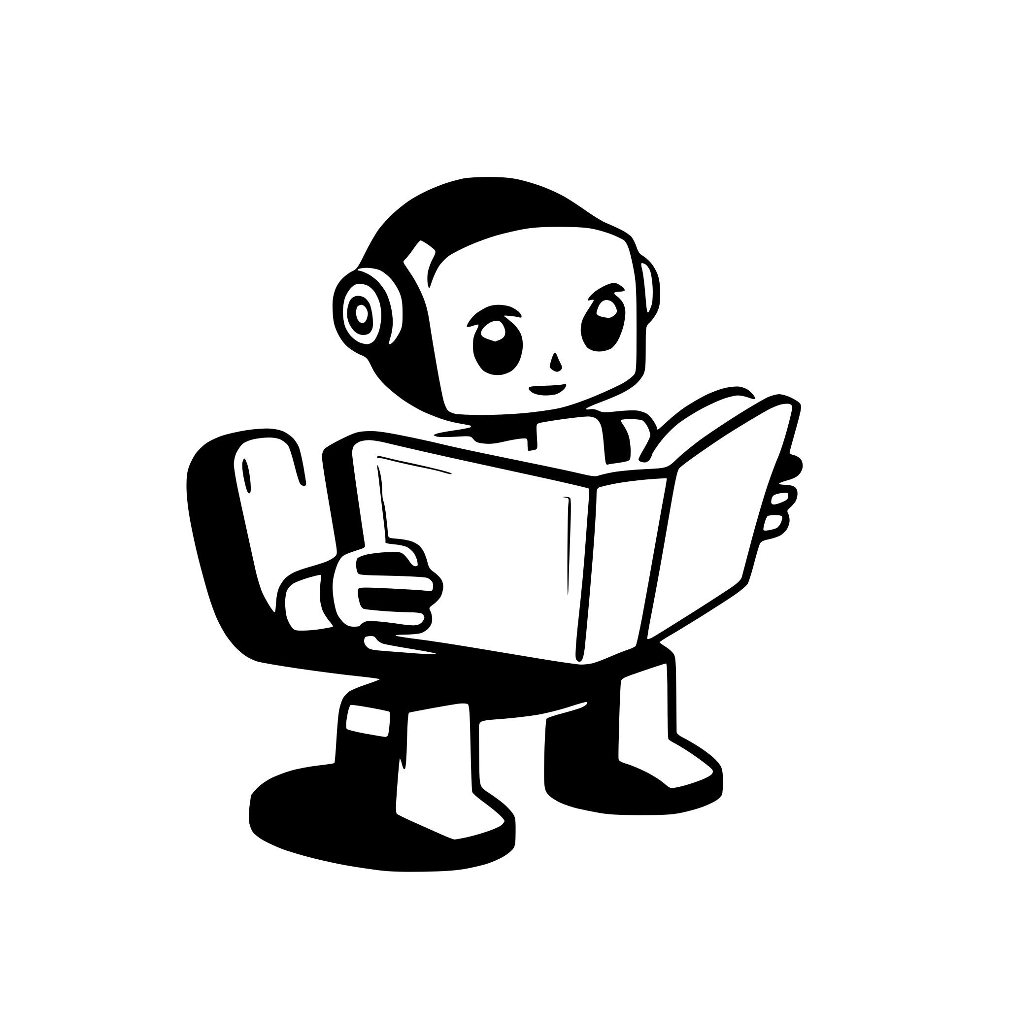 AI-generated SVG of a simple friendly robot reading a book