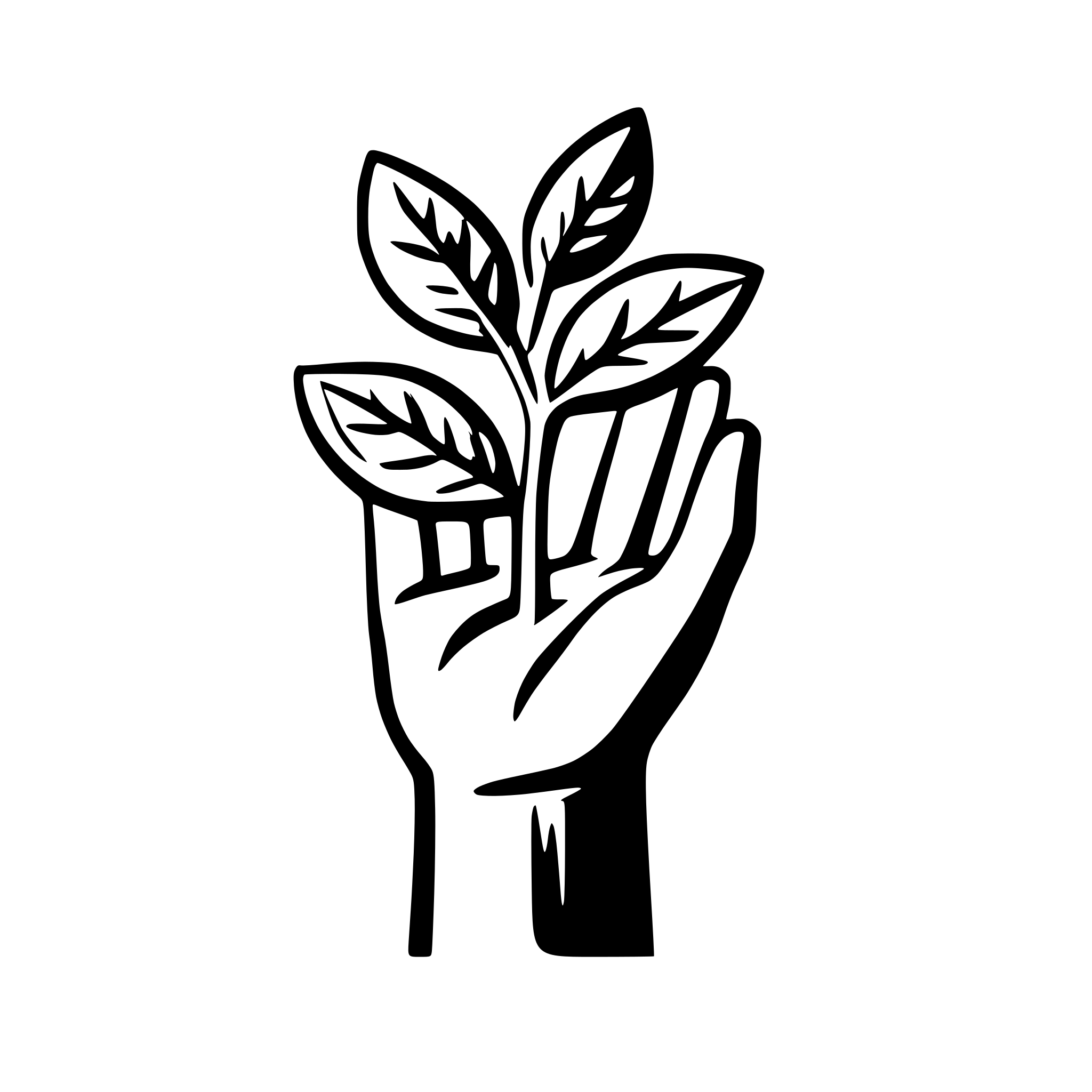 AI-generated SVG of a una mano muy simple tomando una hoja que levita sobre ella, para un logo