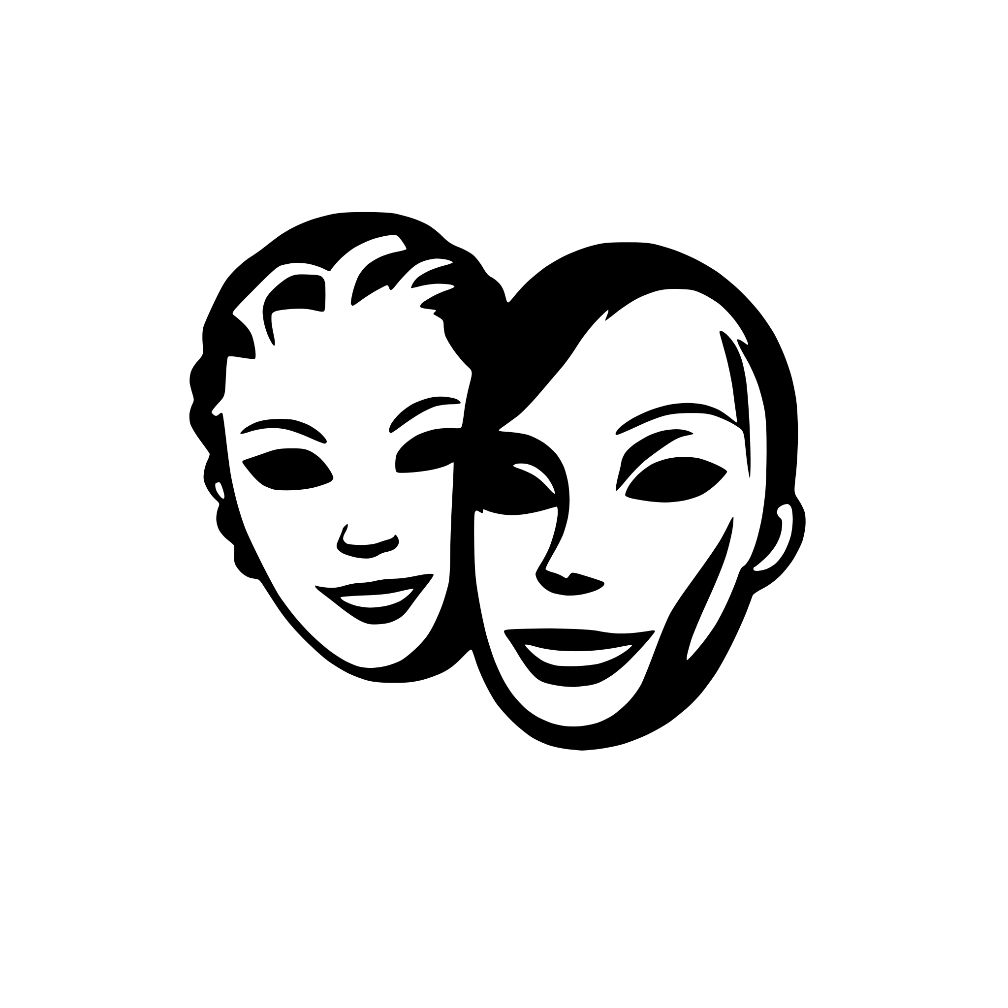 AI-generated SVG of a comedy and tragedy mask silhouettes