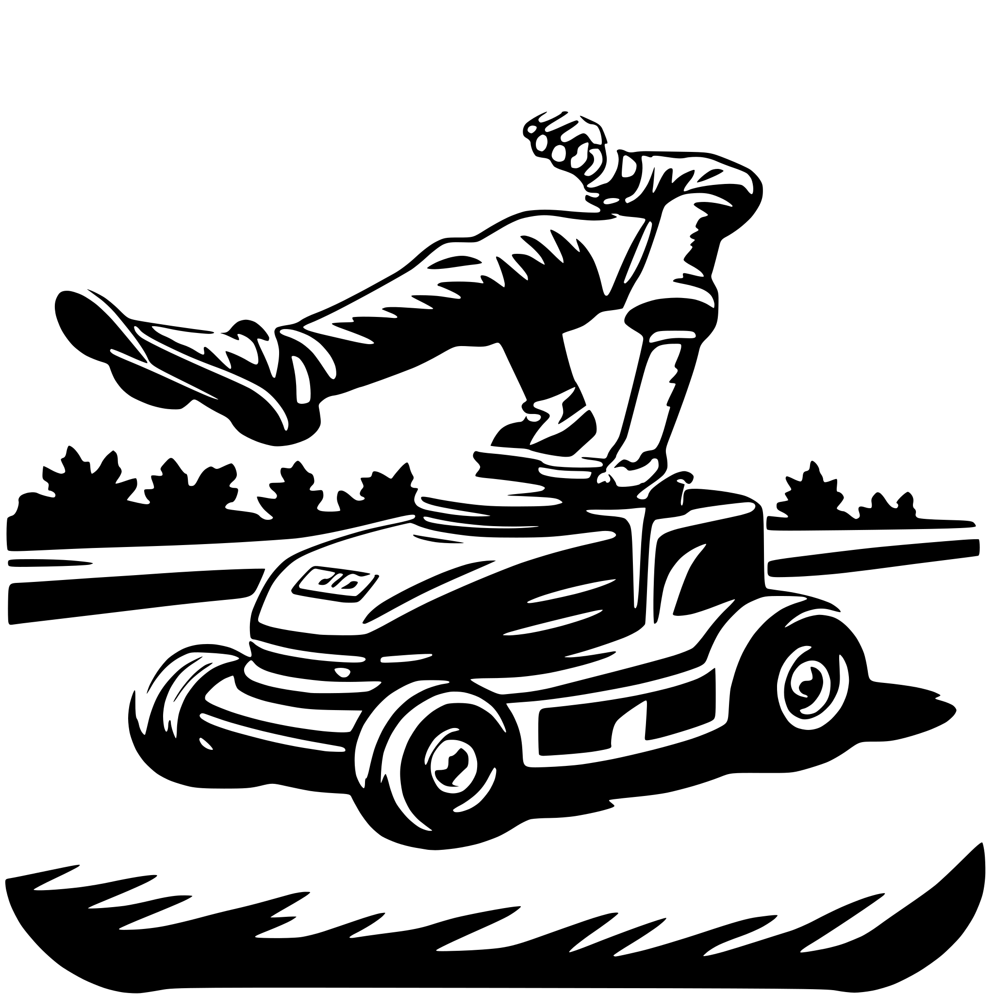 AI-generated SVG of a flying man lawn mower