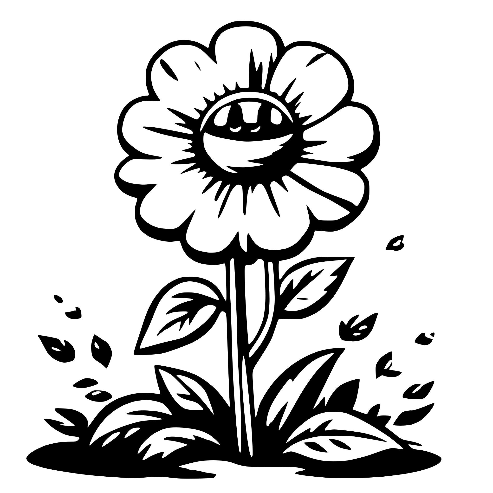 AI-generated SVG of a happy flower pointing its left with its leave