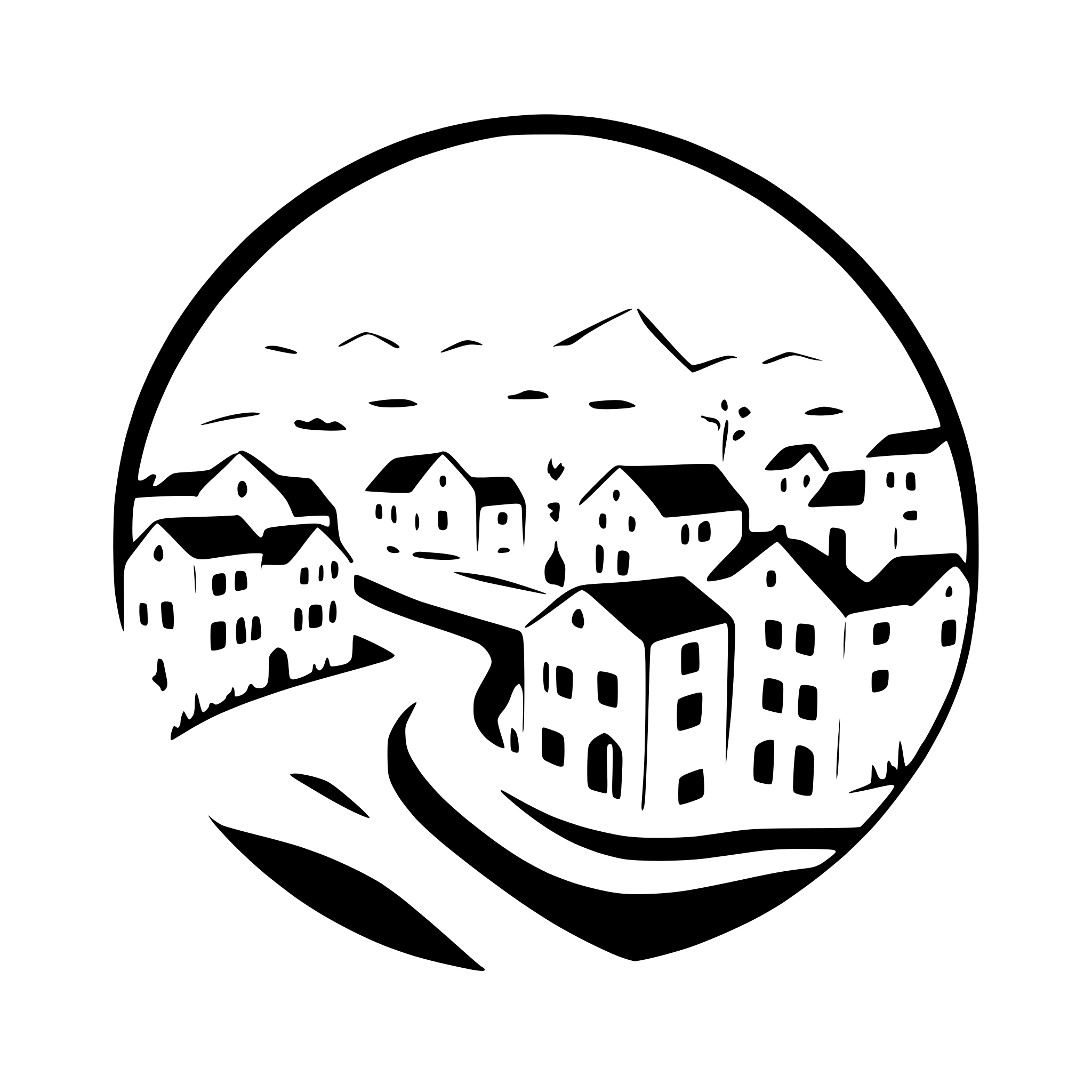 AI-generated SVG of 'village with winding roads'