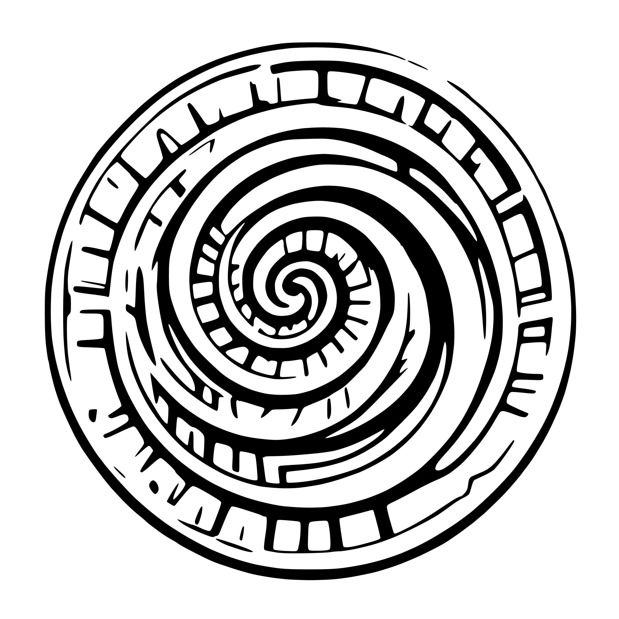 AI-generated SVG of a A swirling magical portal spirals inward to the center, giving the illusion of a dimensional vortex. The form consists of crisp spiral arms that blend into one another, rotating clockwise. The entire portal radiates energy and motion, as if it’s pulsing with otherworldly power.