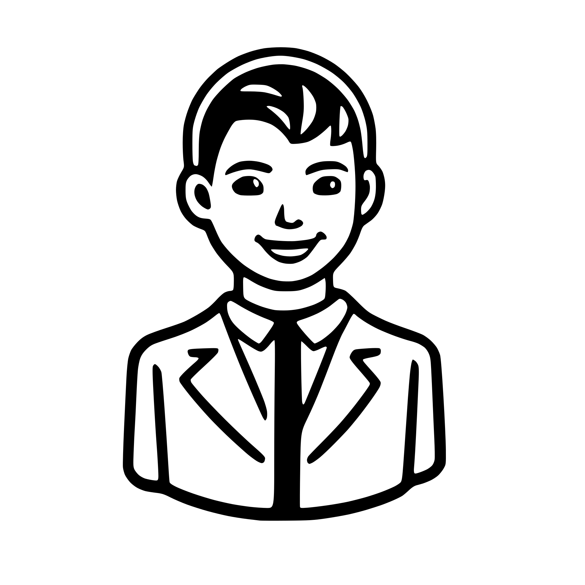 AI-generated SVG of a icon in blue line, with a man's head speaking loud with few details and simple lina