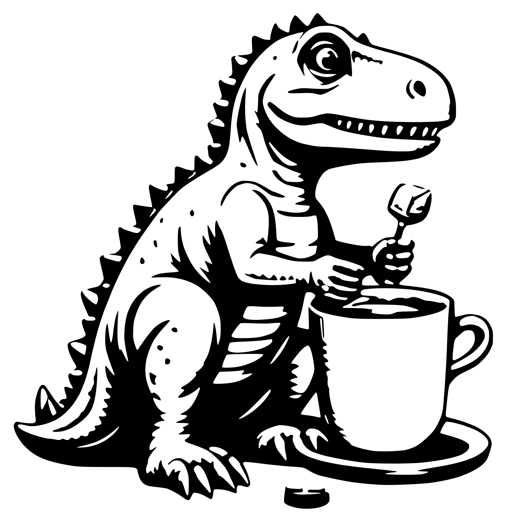 AI-generated SVG of a Dinosaur with a cup of tea in the hand