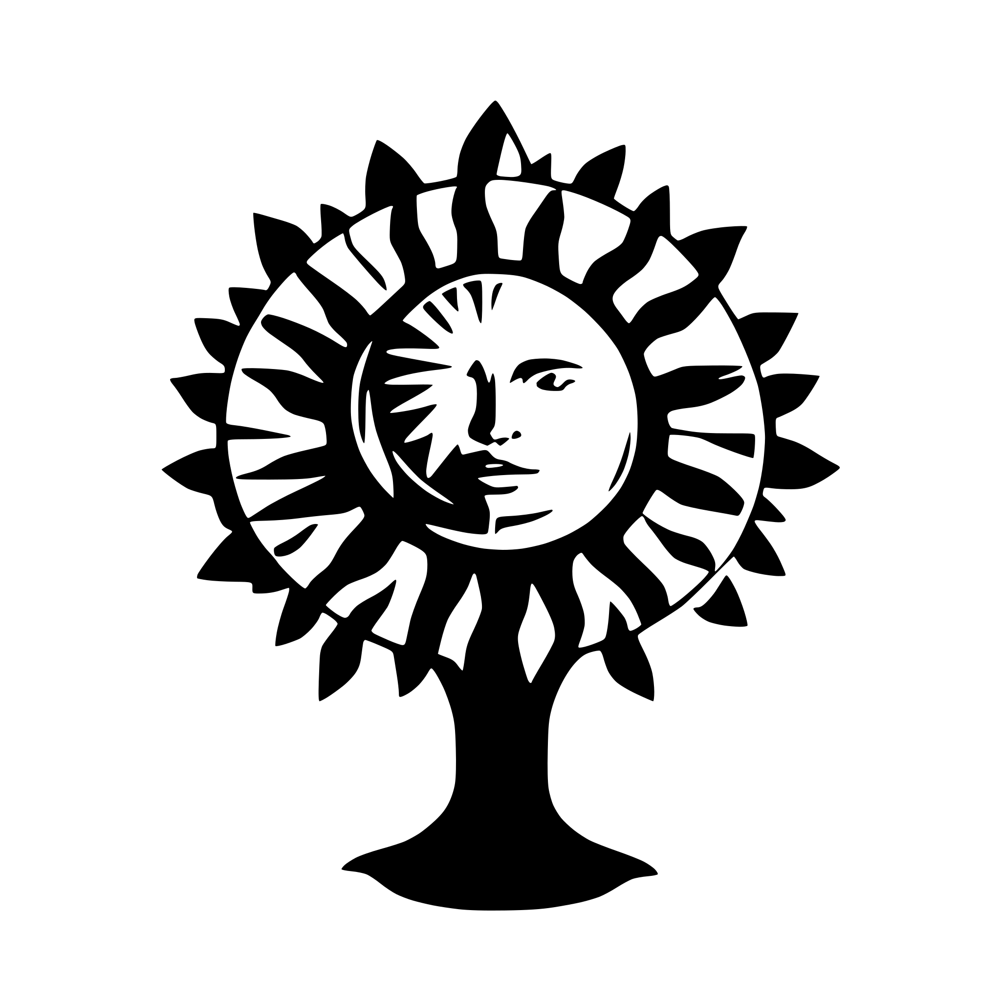 AI-generated SVG of a art nouveau style sun with the word TRAVELLISMUS in the centre