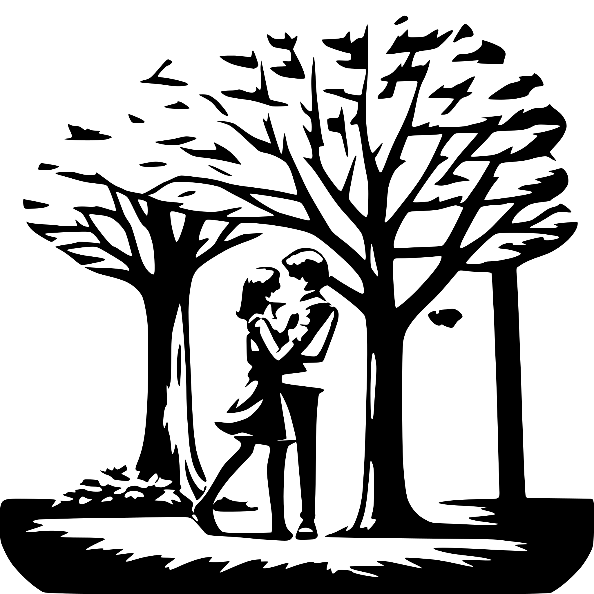 AI-generated SVG of 'boy girl kissing under tree'