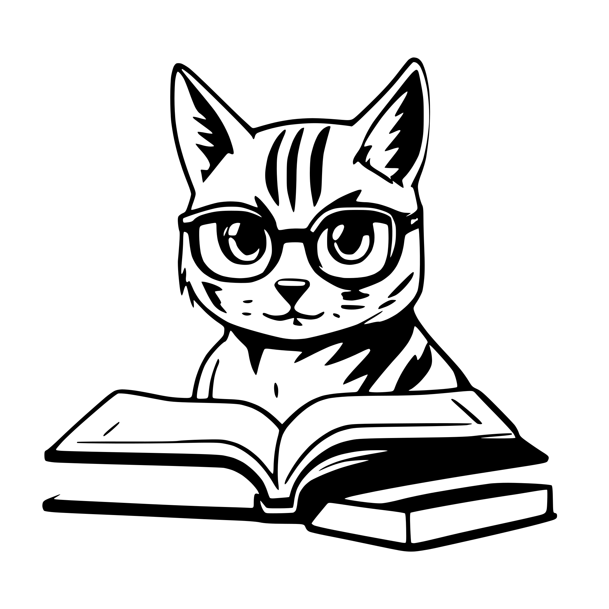 AI-generated SVG of a Cat with glasse focused intently on a book