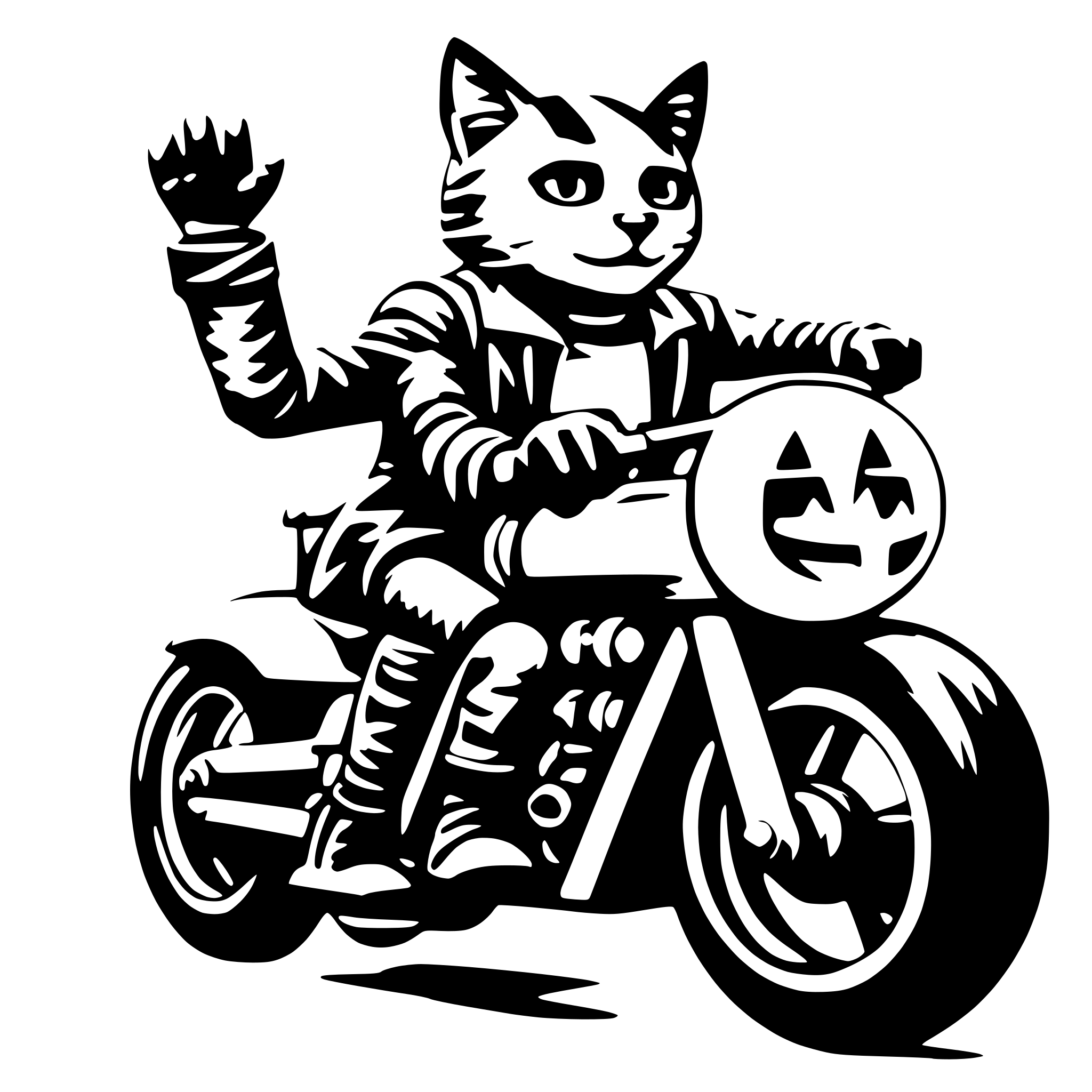 AI-generated SVG of a Cat riding a motorcycle with a clown costume on AI-generated SVG of a Cat riding a motorcycle with a clown costume on