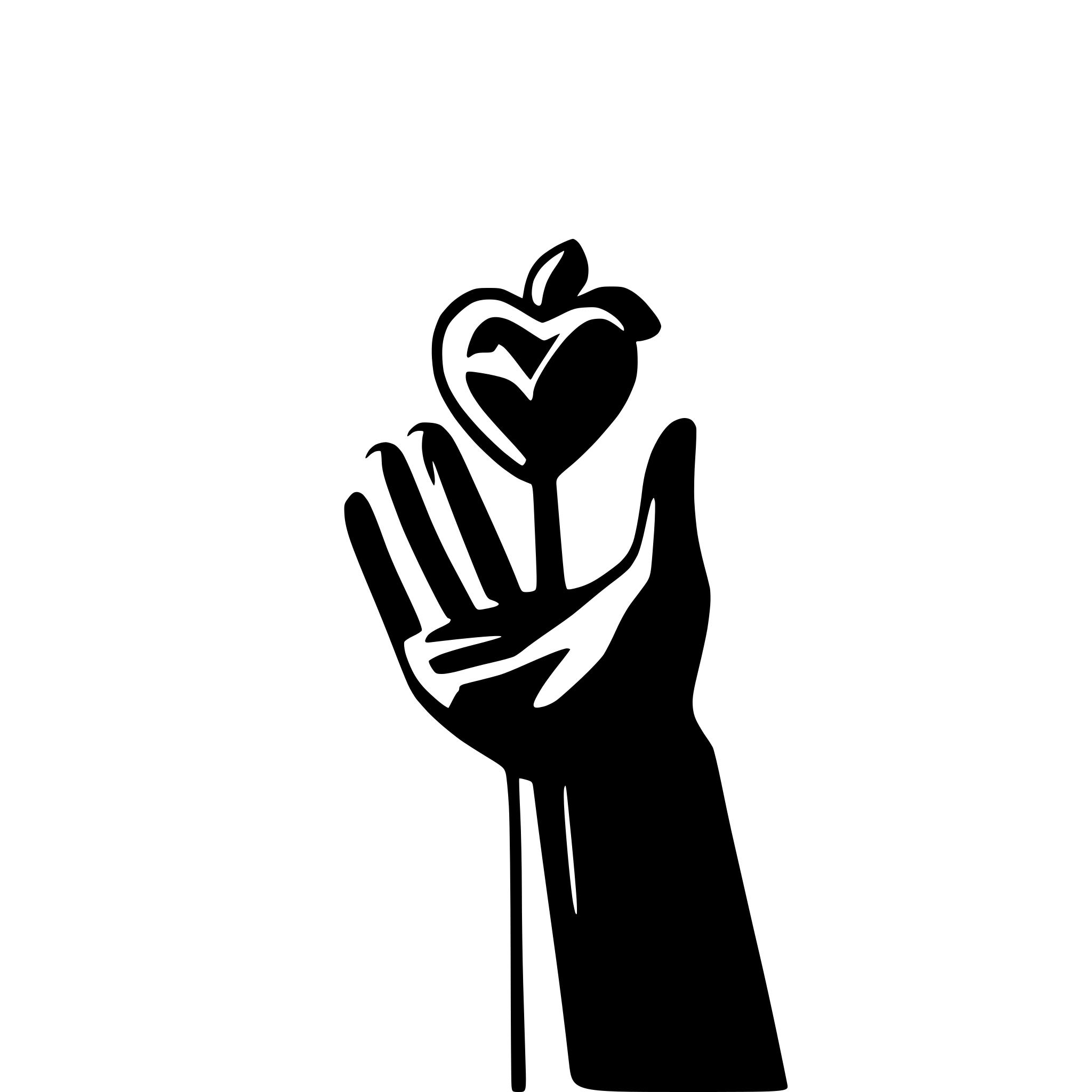 AI-generated SVG of a A single hand silhouette holding a heart above its palm