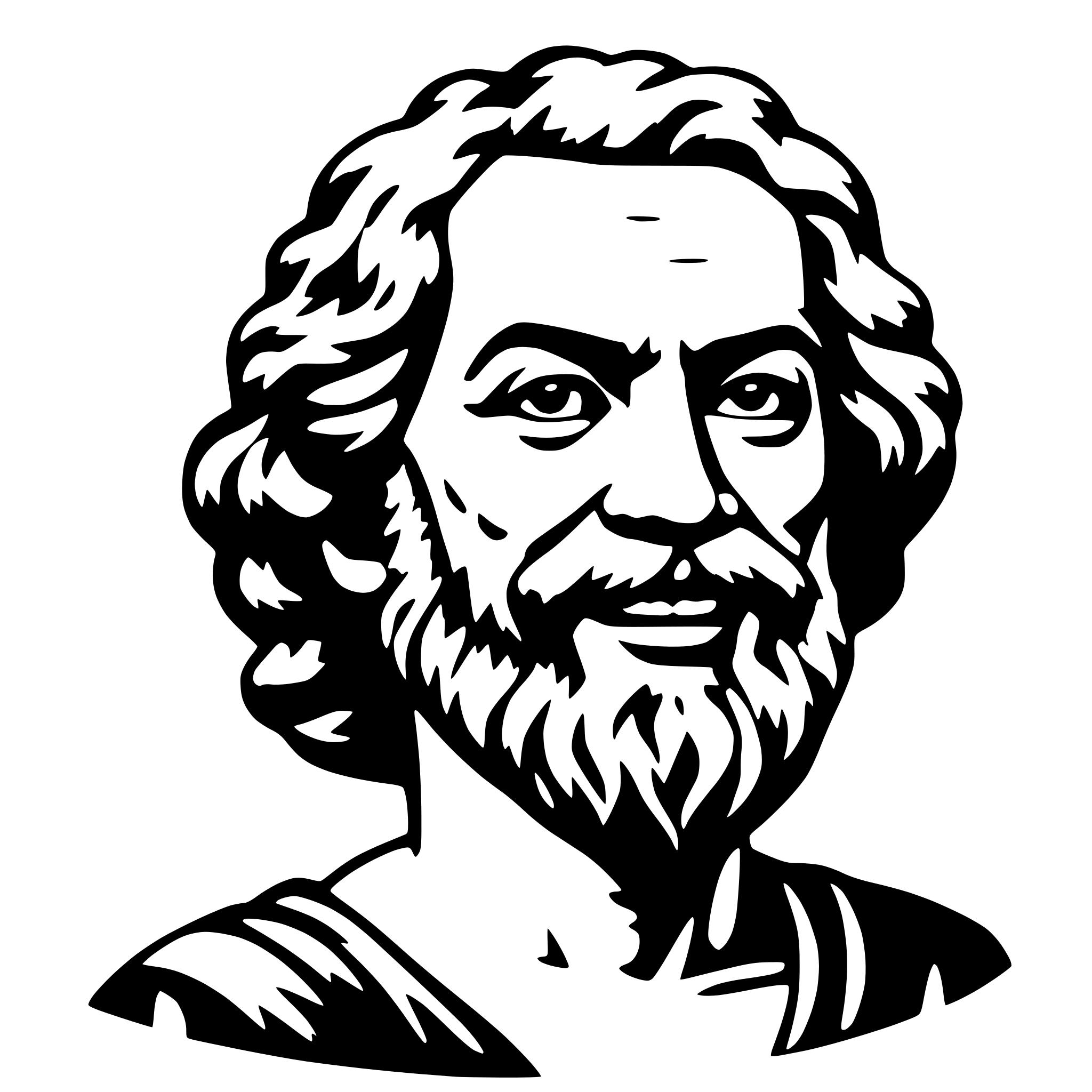 AI-generated SVG of 'Socrates smiling looking left'