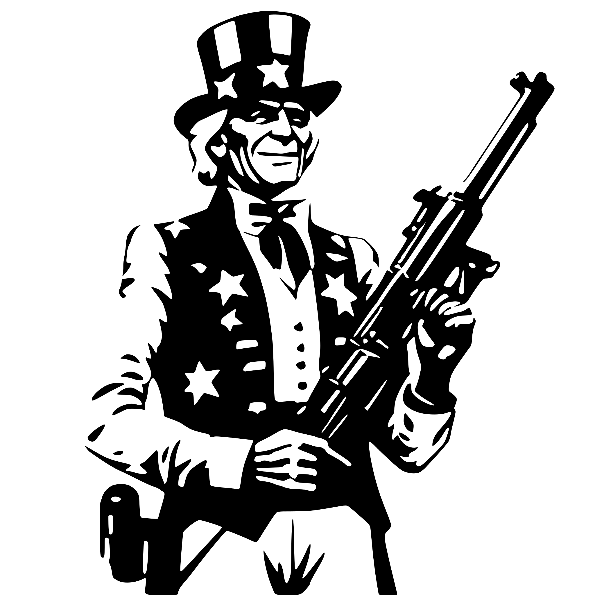 AI-generated SVG of a uncle Sam dressed in american flag holding machine gun
