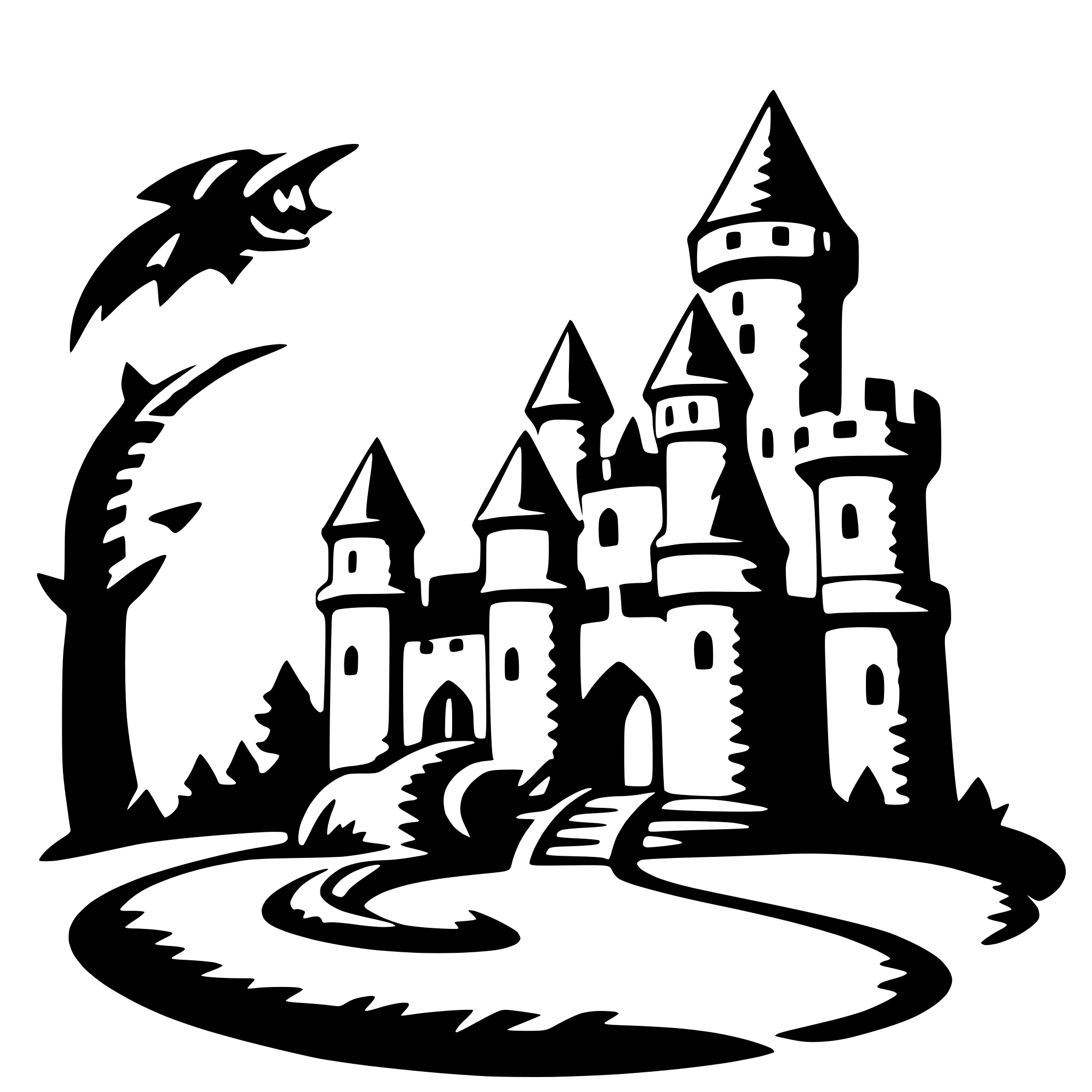 AI-generated SVG of a castle and dragon