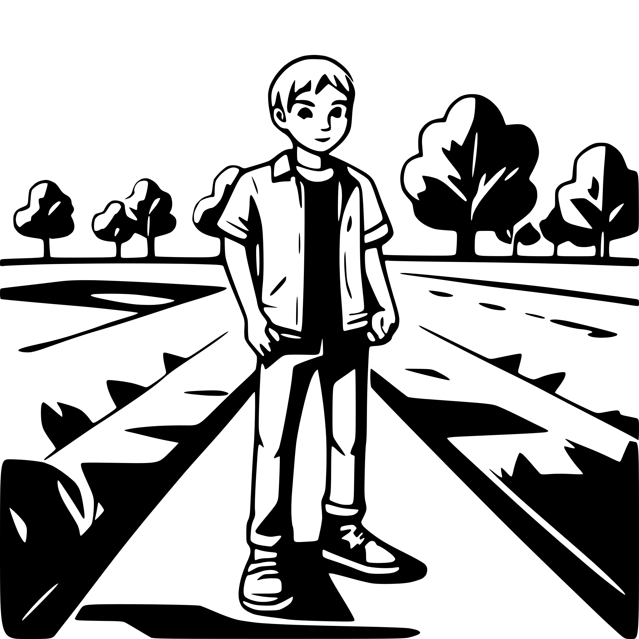 AI-generated SVG of a A guy in jeans and a polo shirt stands with his arms wide apart