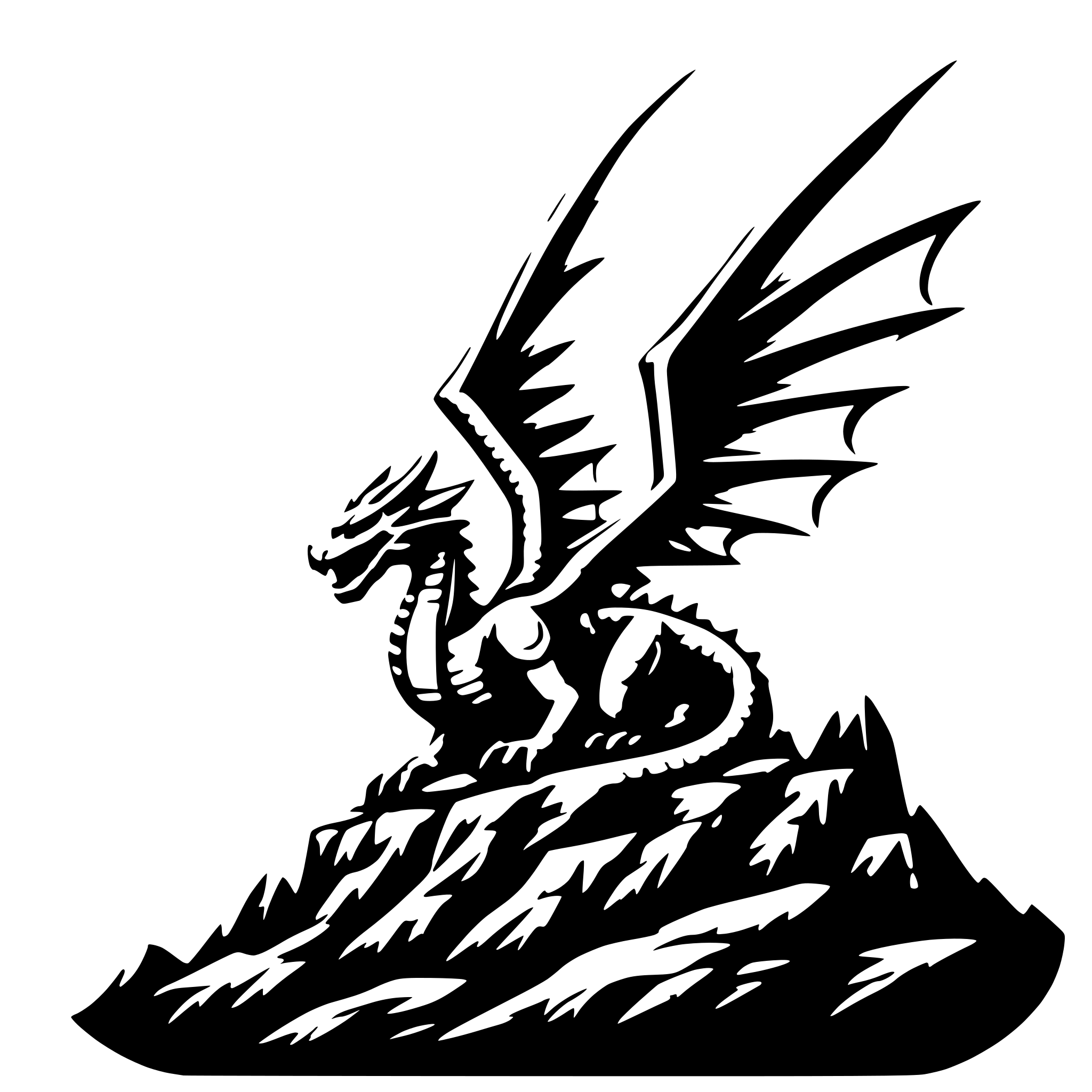 AI-generated SVG of a A mighty dragon sits atop a craggy mountain peak, its wings spread wide, surrounded by swirling clouds and a distant sun rising. AI-generated SVG of a A mighty dragon sits atop a craggy mountain peak, its wings spread wide, surrounded by swirling clouds and a distant sun rising.