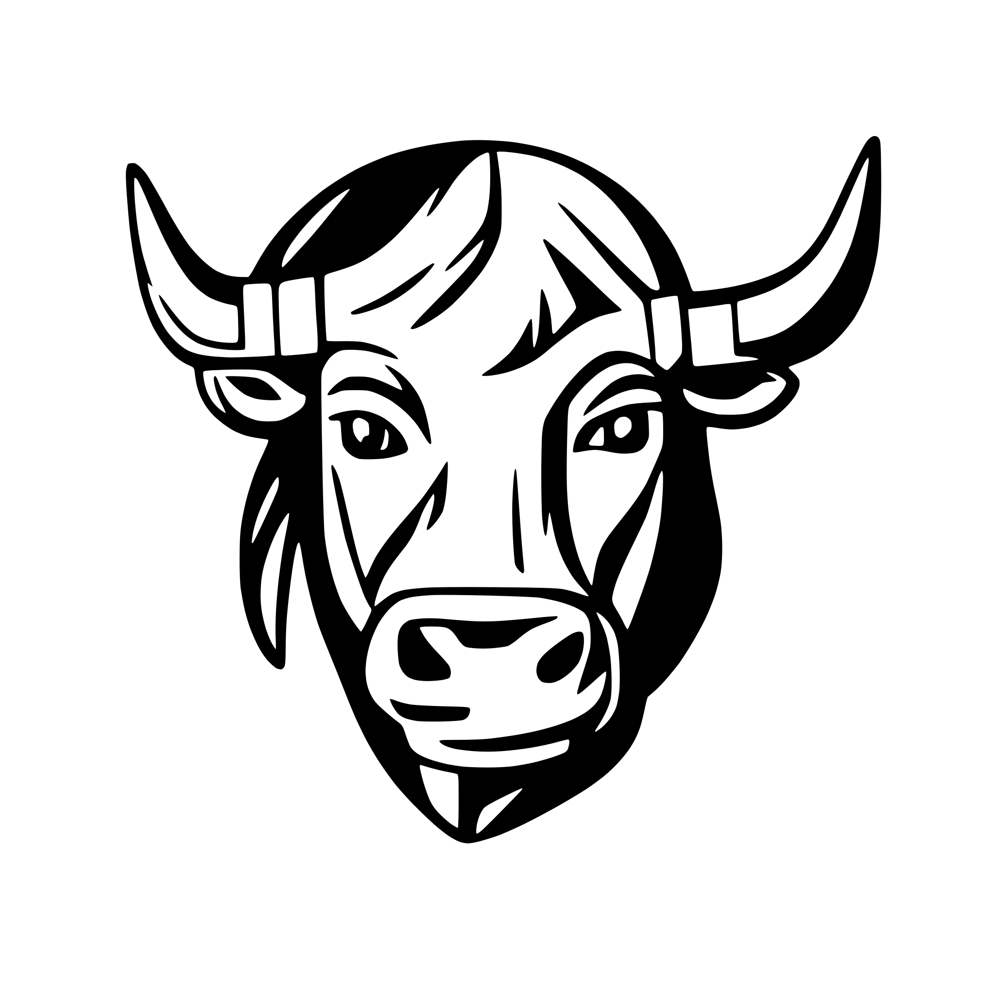 AI-generated SVG of a Stylized bull, black and white on transparent background, in wild west style