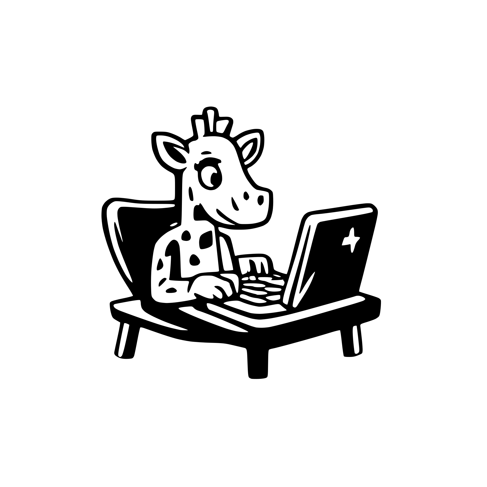 AI-generated SVG of a create a svg logo icon of a cartoon giraffe that is using a computer. This will serve as a mascot for a company.