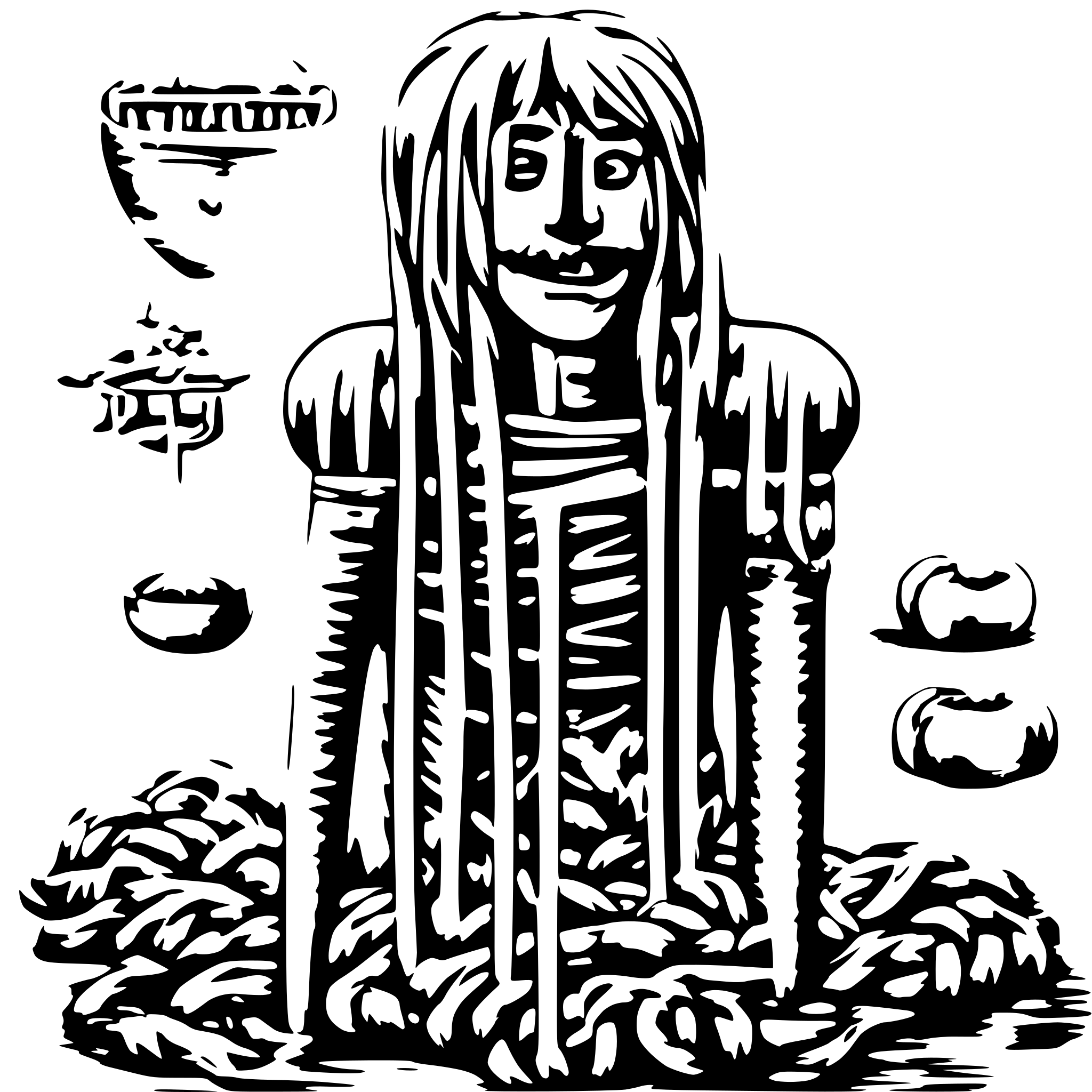 AI-generated SVG of '"Illustrate a character named Spaghetti Man, featuring a body constructed from various types of pasta, including spaghetti for limbs and penne for torso.'
