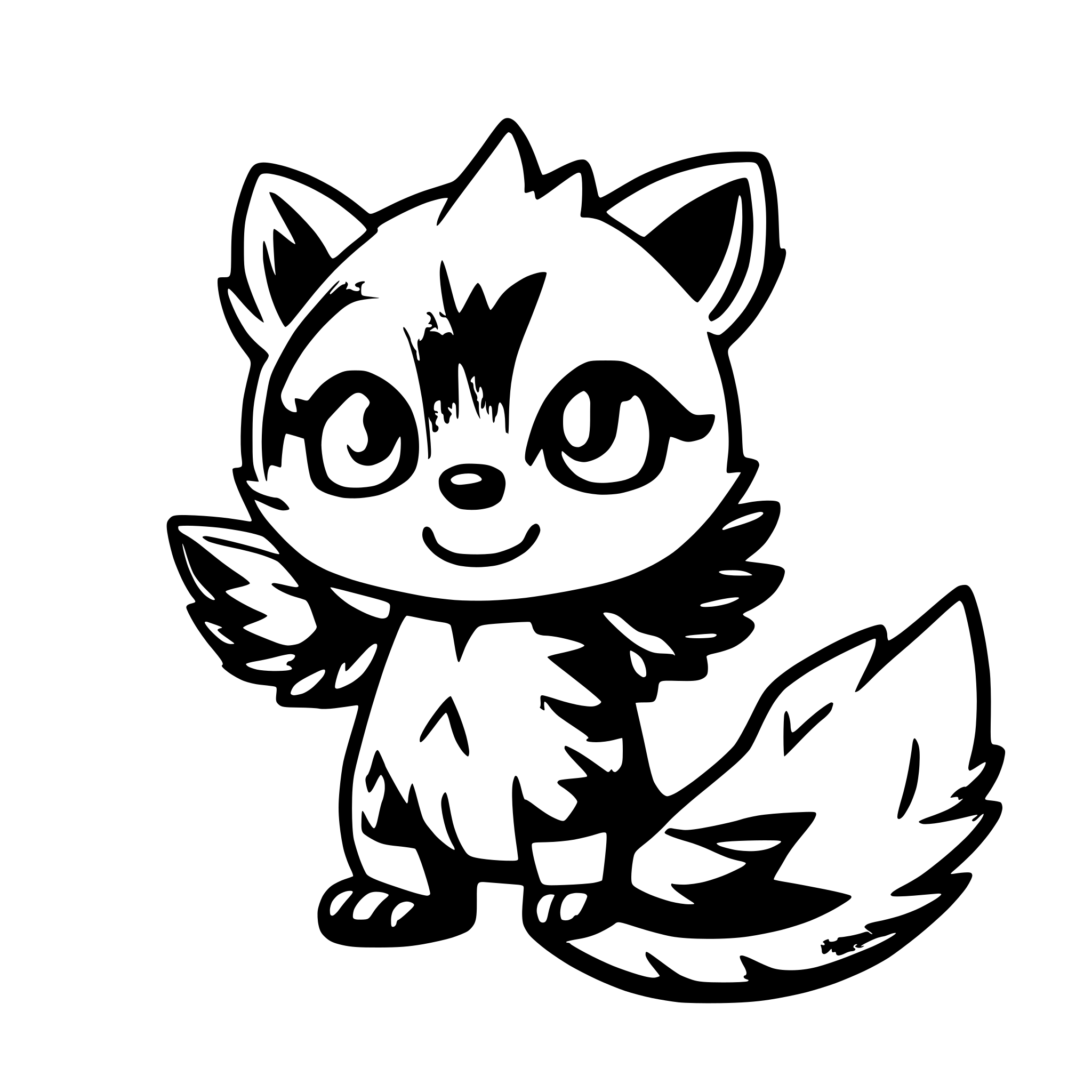 AI-generated SVG of a a cute phoenix-raccoon character. The raccoon is fully orange with a milk-white heart-shaped spot on its chest and glowing fiery patterns on its tail and wings. The style is semi-realistic and detailed, with soft shading, highlights, and glowing flame effects. Bright, warm color palette with a focus on fiery and magical elements.