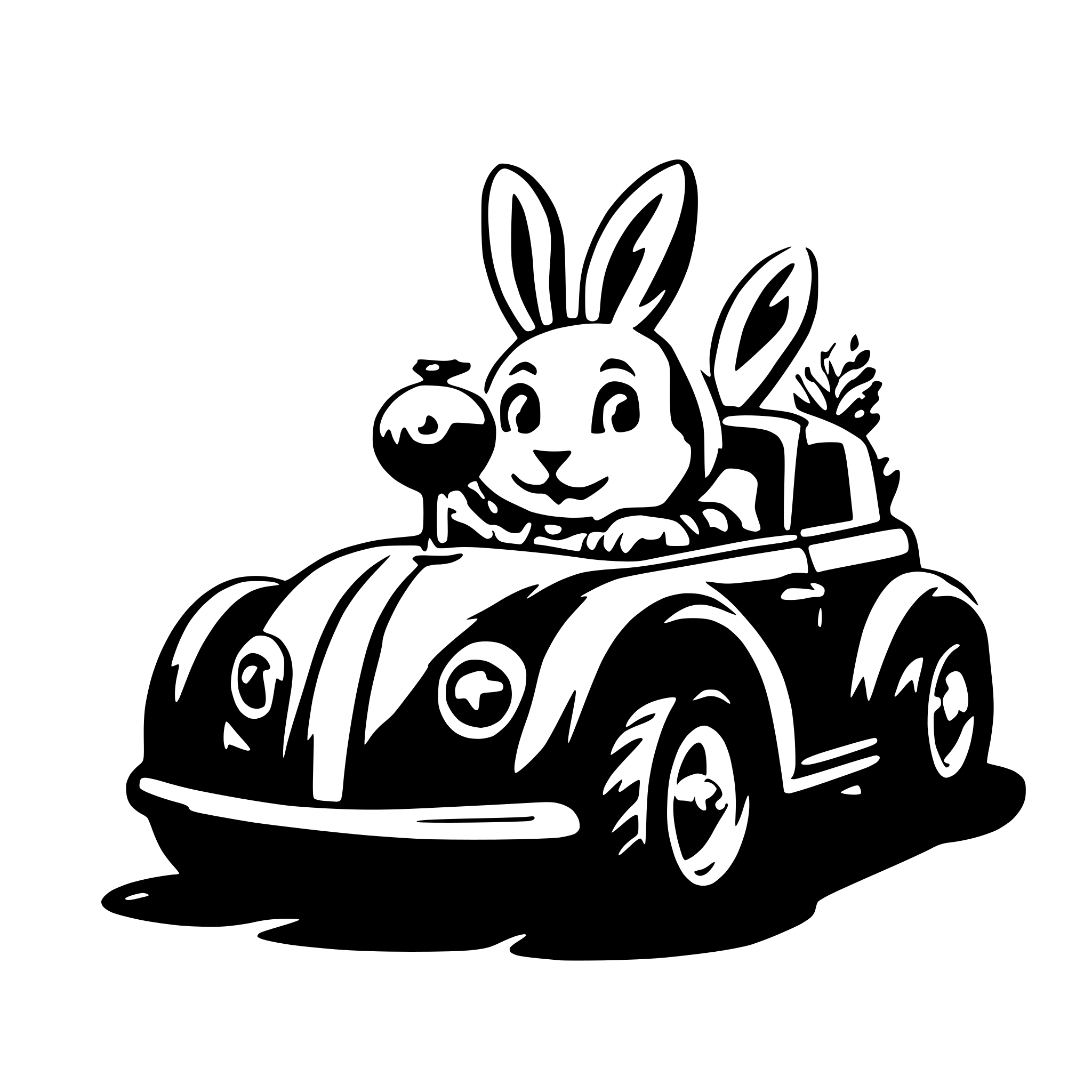 AI-generated SVG of 'Cute bunny driving carrot car'