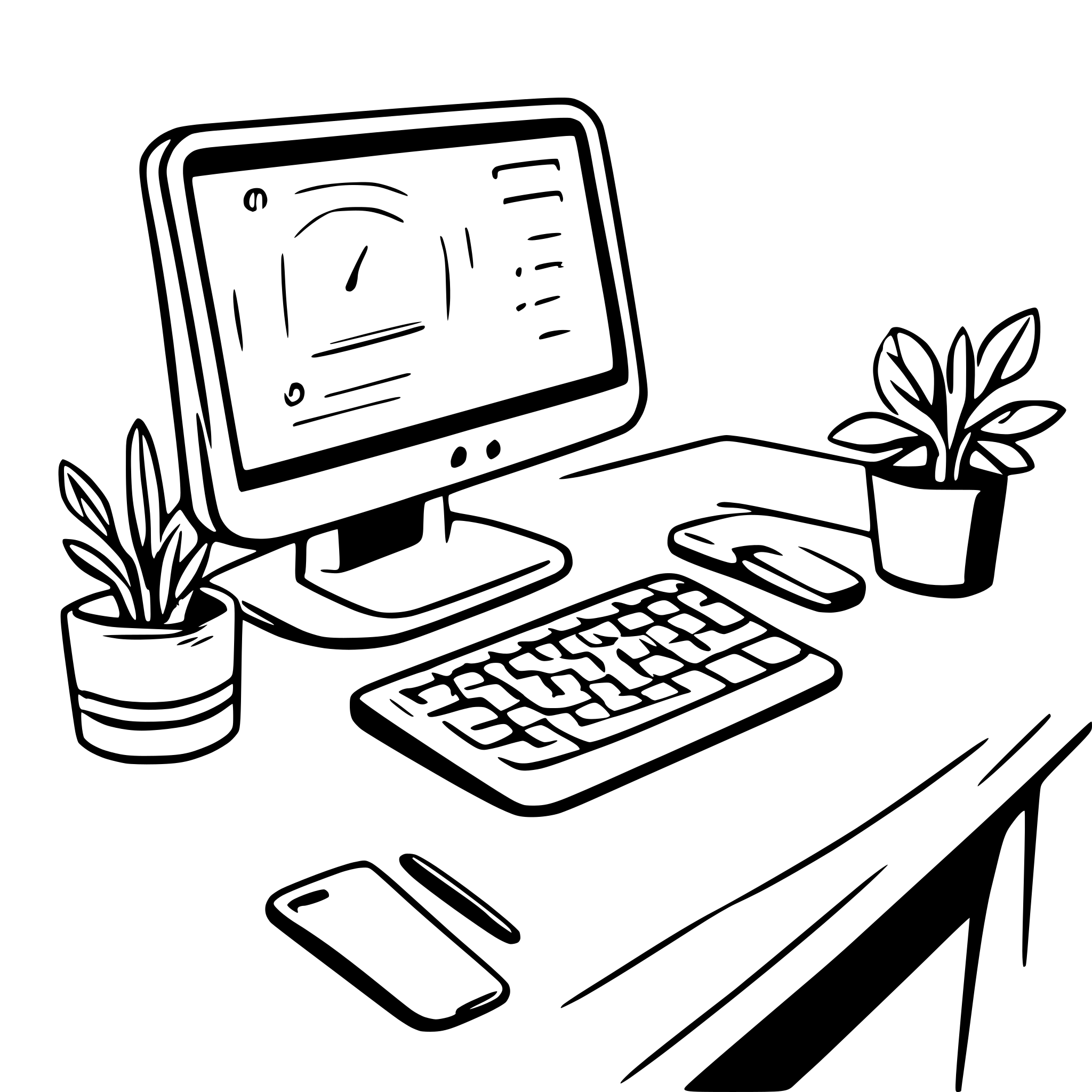 AI-generated SVG of a Color illustration of a productive business desk with computer screen with time tracking app on it.