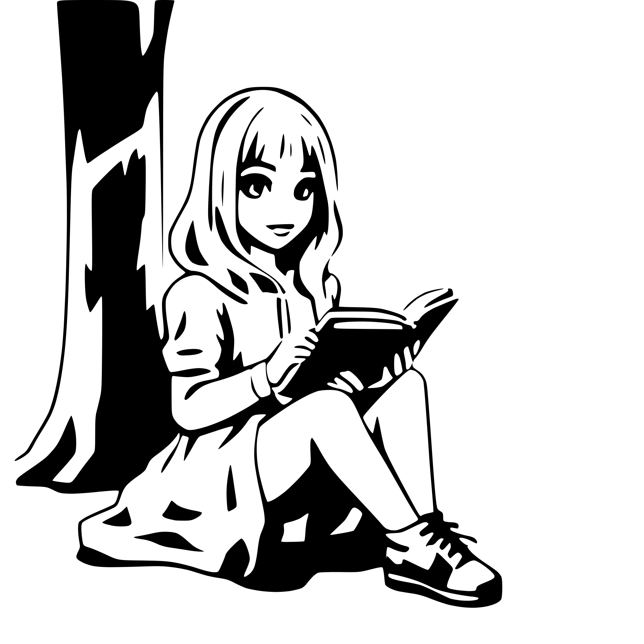 AI-generated SVG of 'girl reading under a tree'