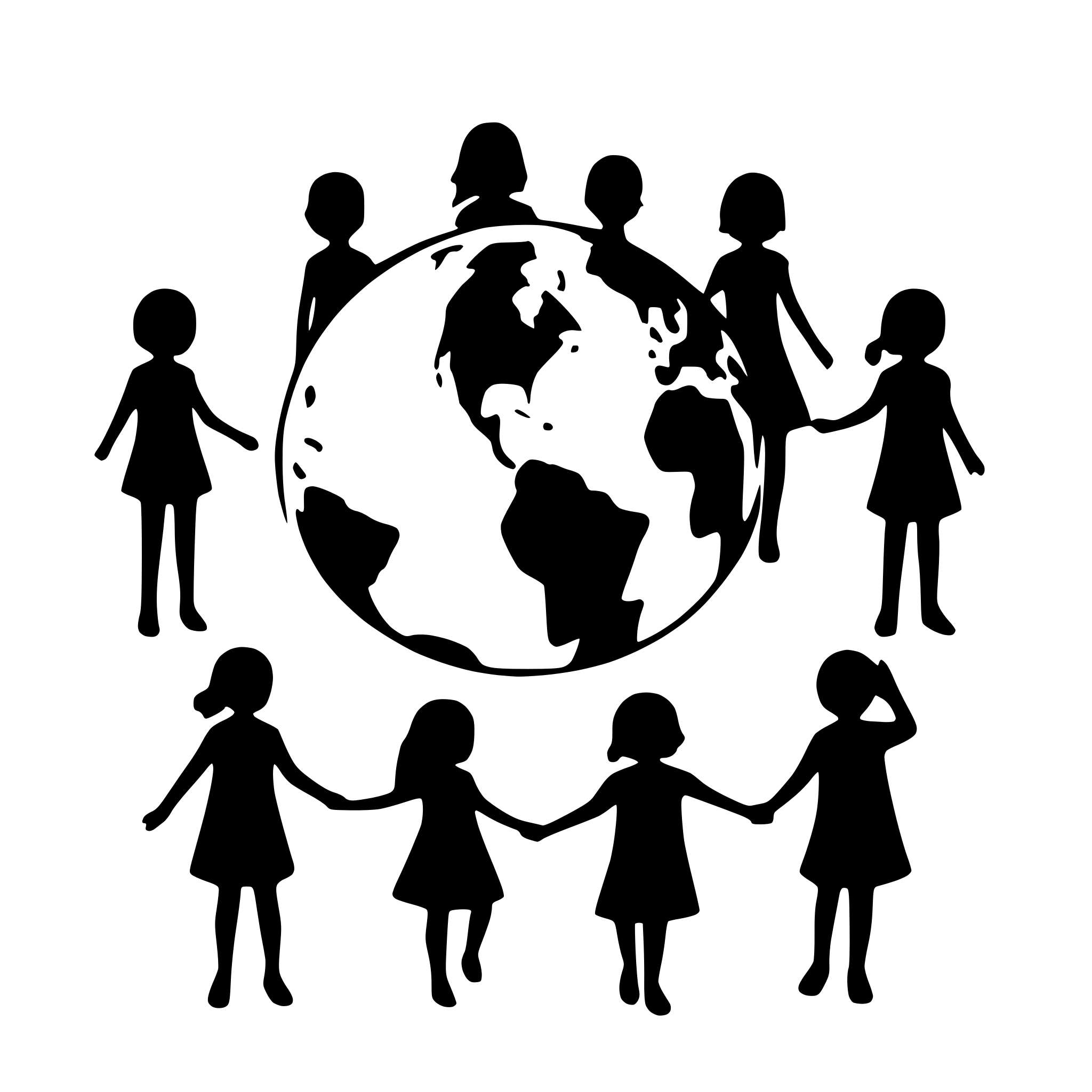 AI-generated SVG of a 10 children holding hands and the world